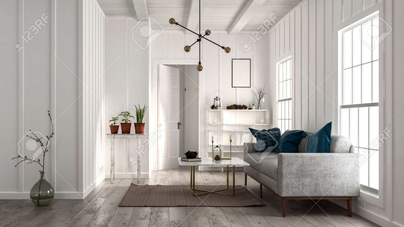 Wohnzimmer In Minimalistischen Design Mit Weißen Wänden Und Decke ... Wohnzimmer In Minimalistischen Design Mit Weißen Wänden Und Decke ...