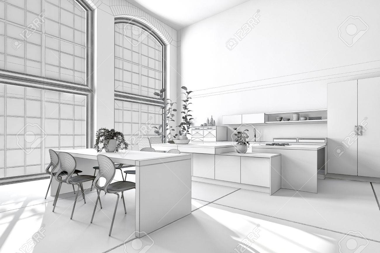 Moderno Comedor Soleado Cocina Blanca Brillante Con Armarios Y ... Moderno Comedor Soleado Cocina Blanca Brillante Con Armarios Y ...
