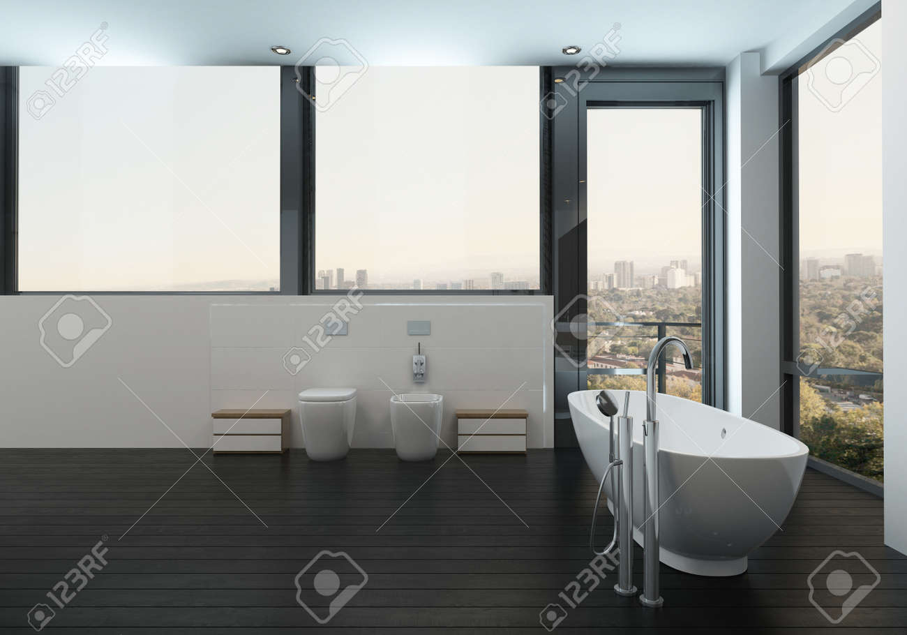 Salle De Bain De Luxe En Pierre ~ baignoire dans une salle de bain propre et moderne avec vue sur la Salle De Bain De Luxe En Pierre ~ baignoire dans une salle de bain propre et moderne avec vue sur la