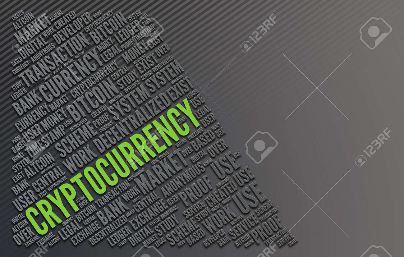 the word cryptocurrency highlighted in fluorescent green writing other words for service