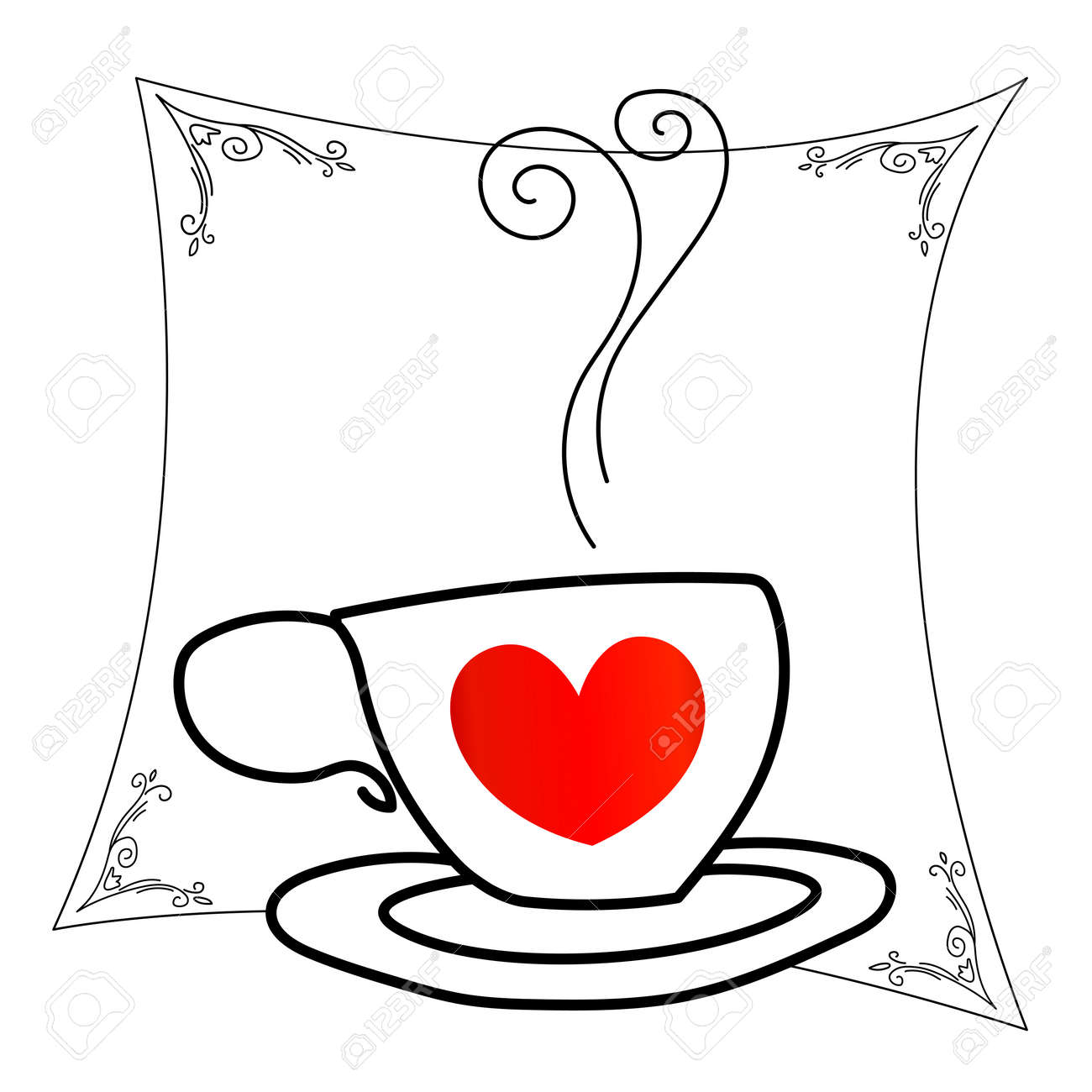 Coffee Cup With Red Heart Outline Drawing Stock Vector Coffee Cup With Red Heart Outline Drawing Stock Vector