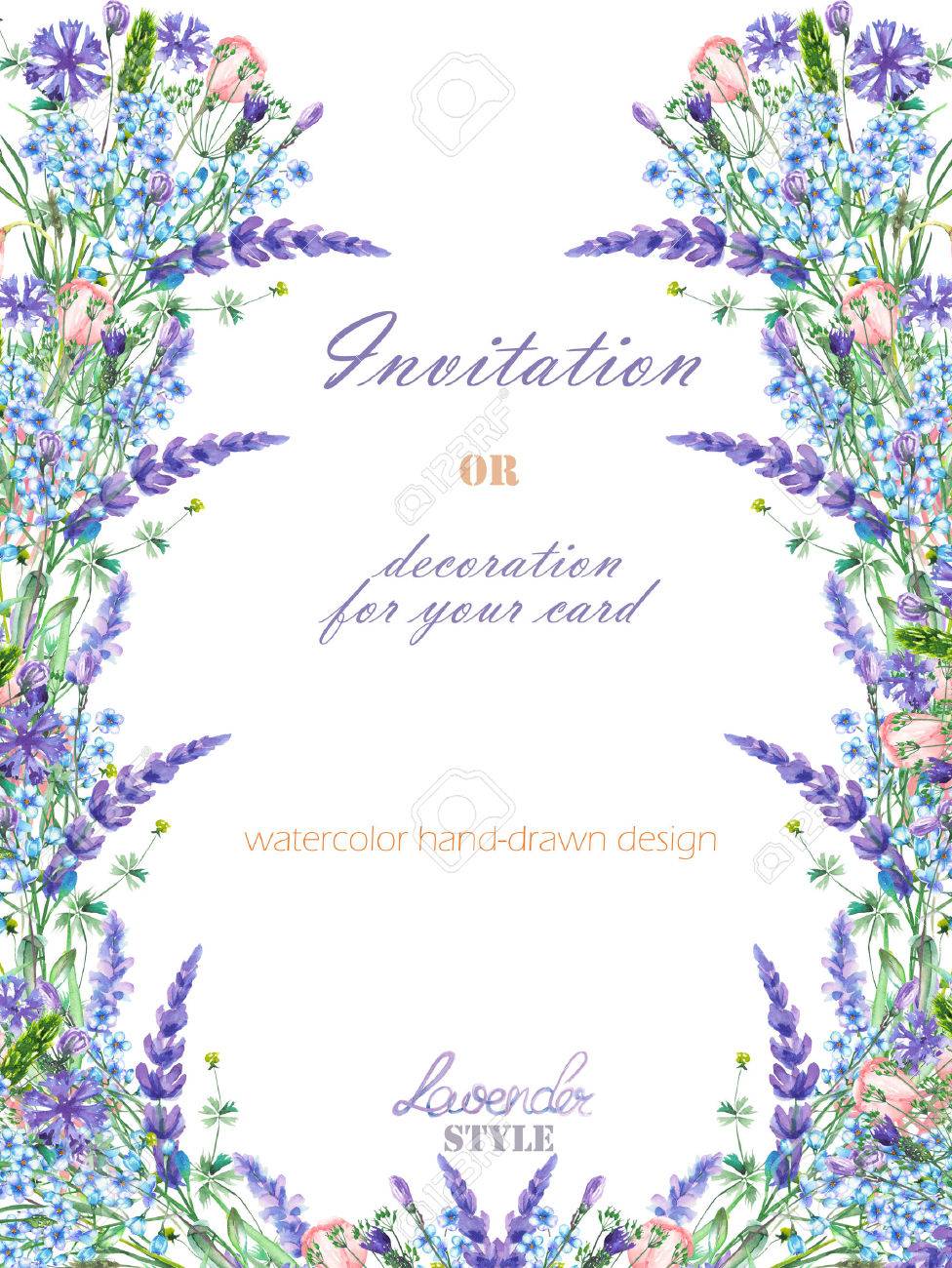 Template Postcard With The Elements Of The Lavender Cornflower Stock Photo Picture And Royalty Free Image Image