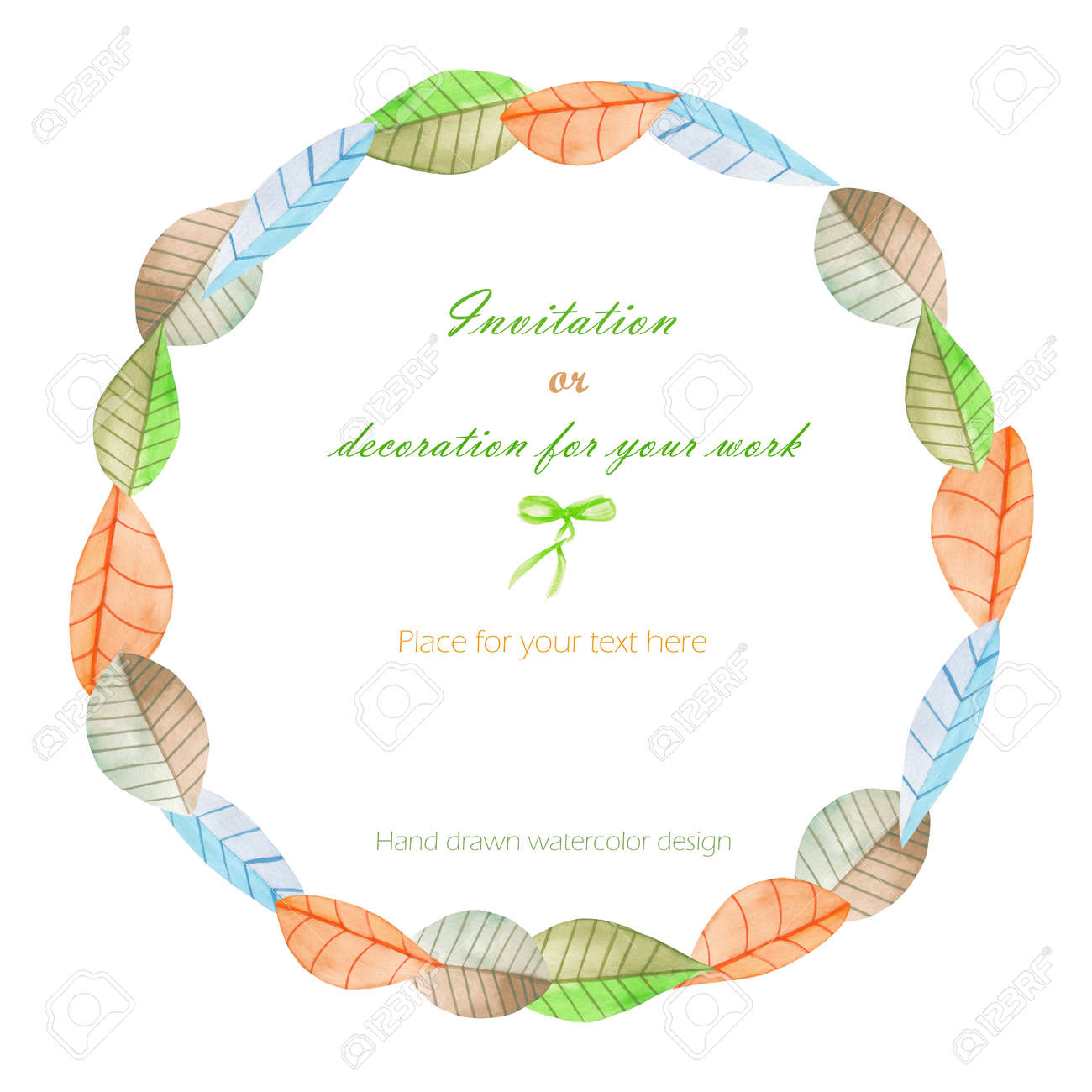 wreath circle frame with the watercolor leaves hand drawn on