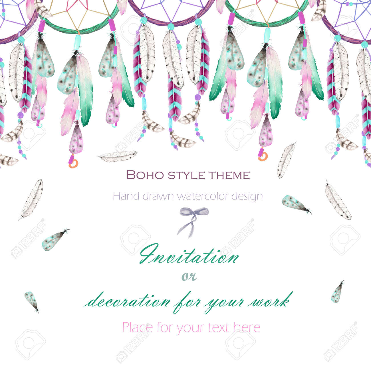 background template postcard with the watercolor dreamcatchers