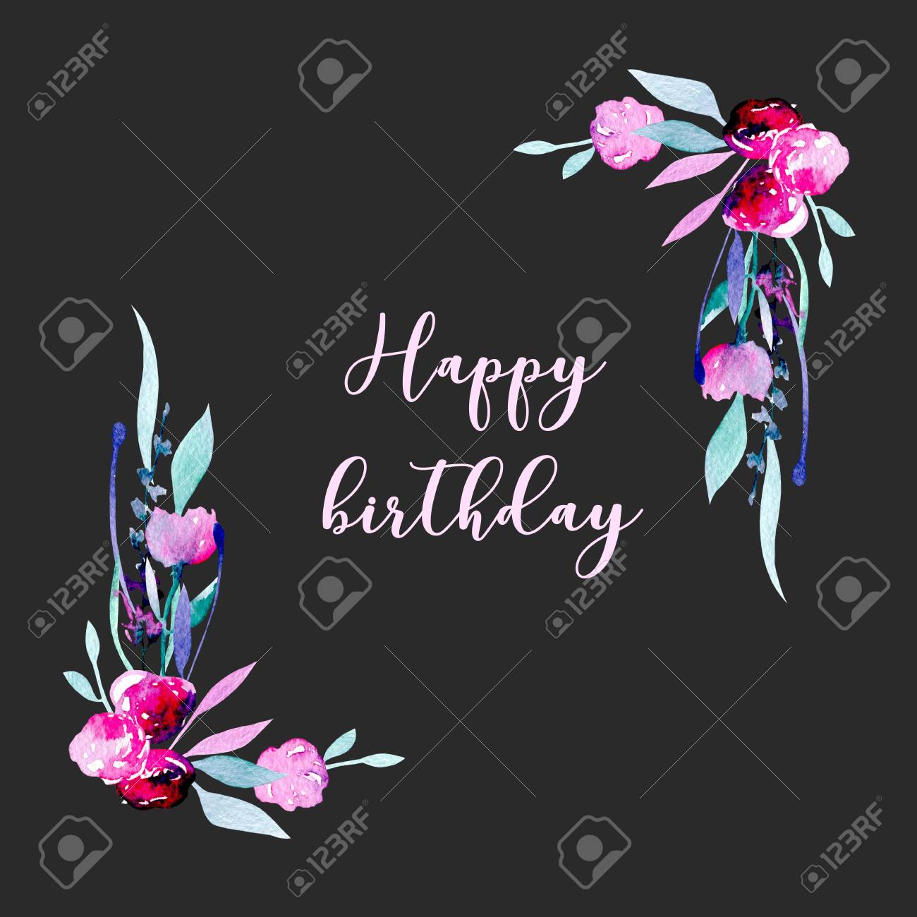 corner border frame with simple watercolor pink wildflowers and simple border designs for greeting cards