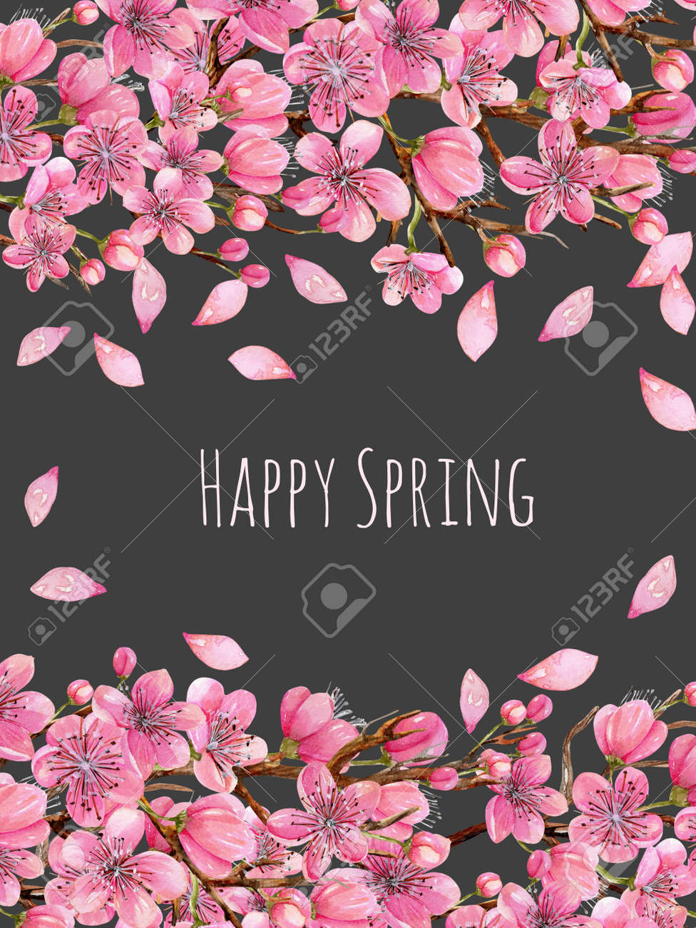 watercolor spring blooming cherry
