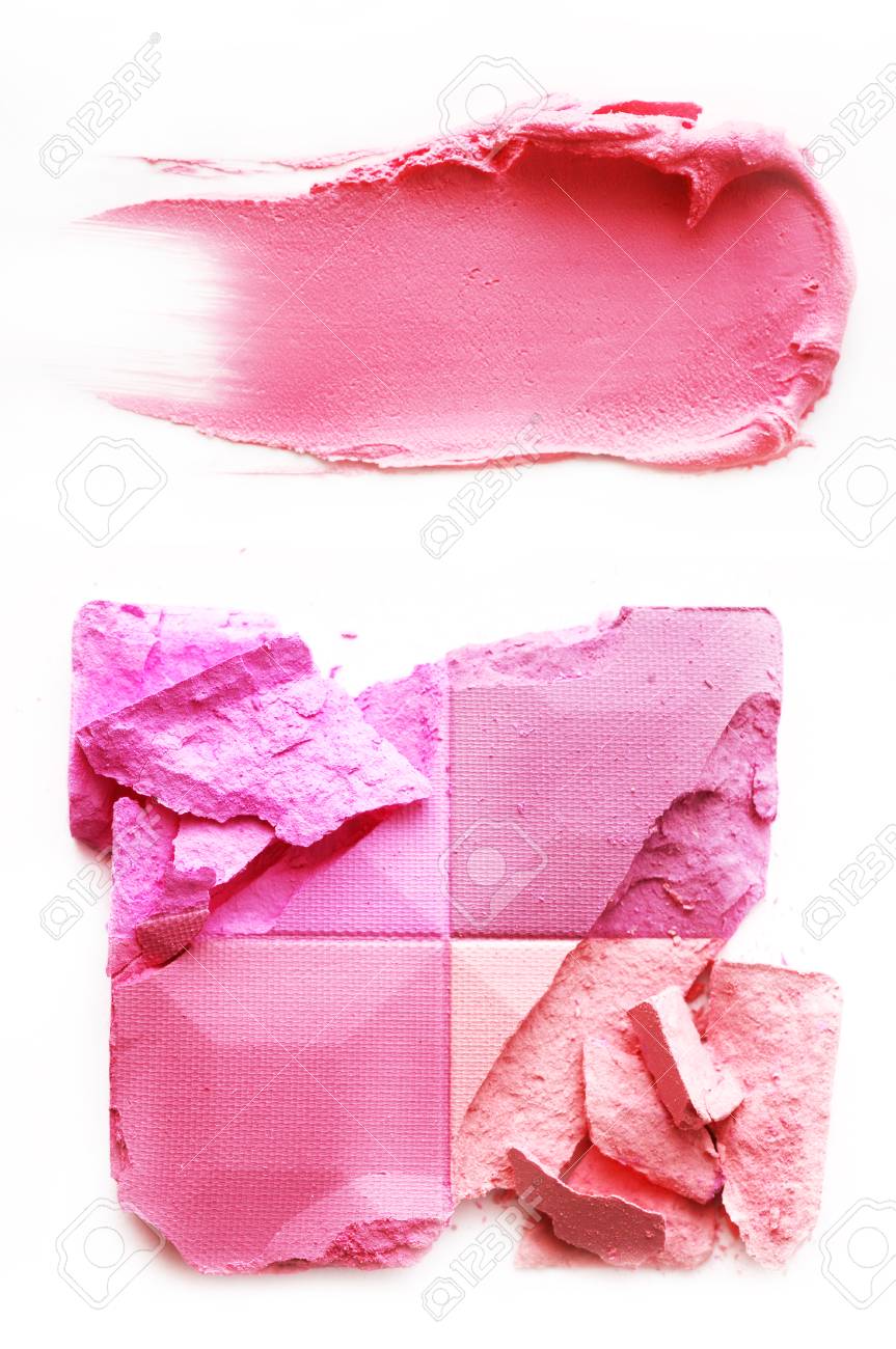 Eyeshadow pink and lipstick pink crushed and mixed isolated on a white background - 88482635 Eyeshadow pink and lipstick pink crushed and mixed isolated on a white background - 88482635