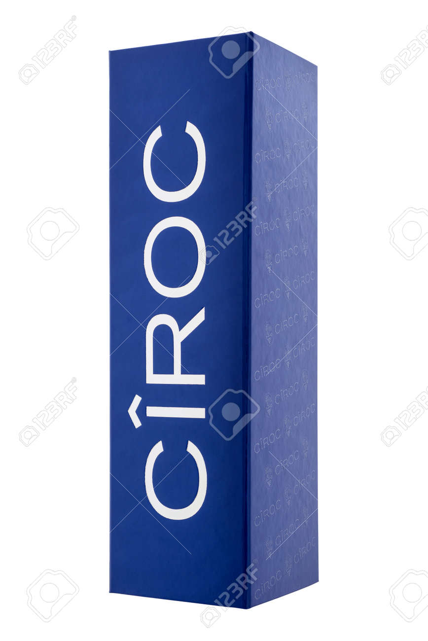 Kyiv, Ukraine - MAY 7, 2019: Box of CIROC vodka Kyiv, box on white - 142089942 Kyiv, Ukraine - MAY 7, 2019: Box of CIROC vodka Kyiv, box on white - 142089942