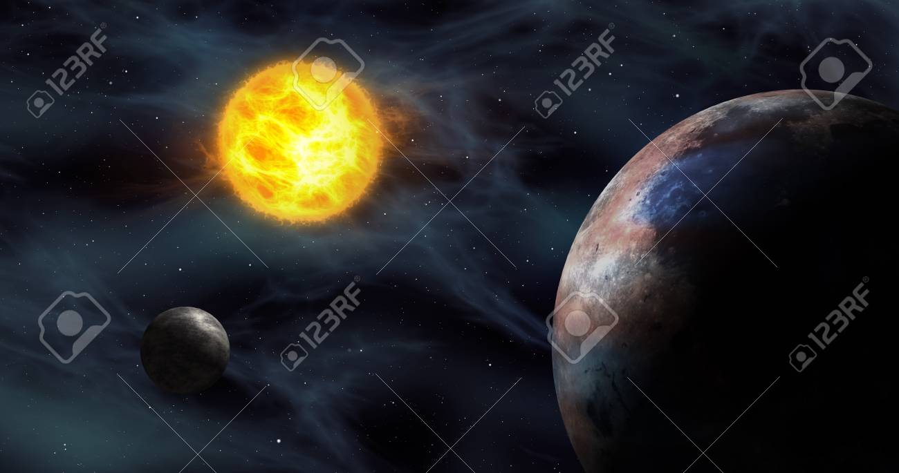 Earth Like Exoplanet In Foreign Solar System With Sun Star Distant