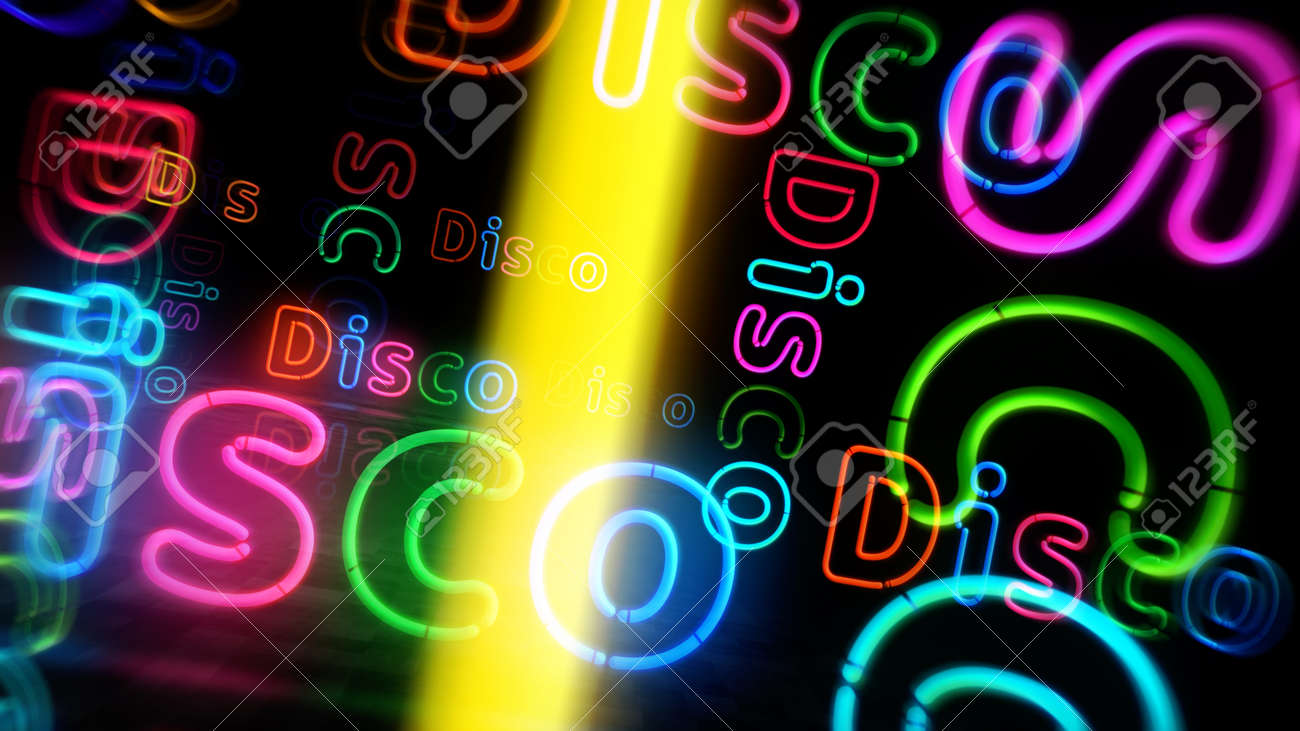 Disco symbol neon symbol. Light color bulbs with retro nightlife city music club sign. Abstract concept 3d illustration. - 169697843 Disco symbol neon symbol. Light color bulbs with retro nightlife city music club sign. Abstract concept 3d illustration. - 169697843