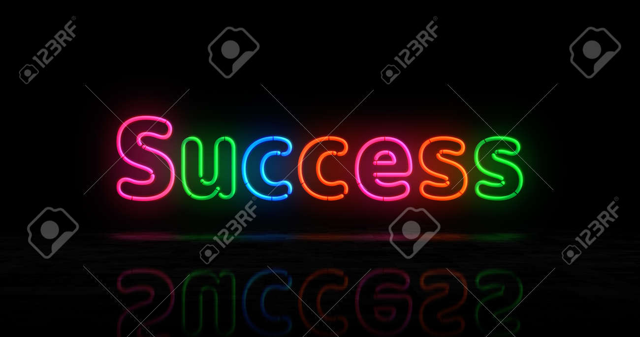 Success symbol neon symbol. Light color bulbs with retro nightlife city business club sign. Abstract concept 3d illustration. - 170076987 Success symbol neon symbol. Light color bulbs with retro nightlife city business club sign. Abstract concept 3d illustration. - 170076987