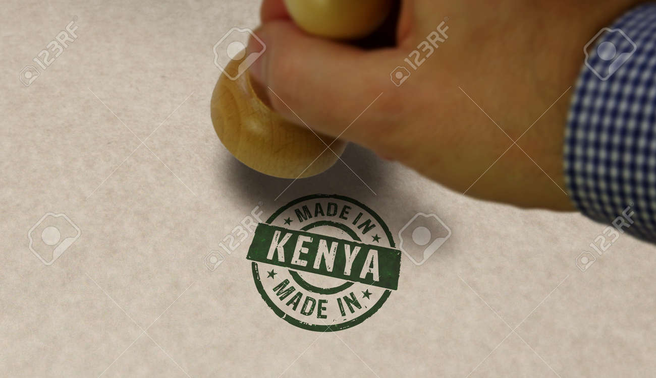 Made in Kenya stamp and stamping hand. Factory, manufacturing and production country concept. - 170077769 Made in Kenya stamp and stamping hand. Factory, manufacturing and production country concept. - 170077769