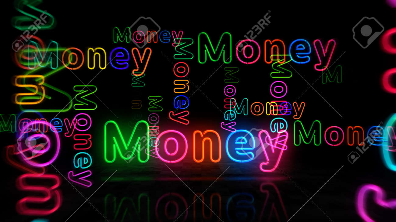 Money neon symbol. Light color bulbs with retro nightlife city business club sign. Abstract concept 3d illustration. - 169971182 Money neon symbol. Light color bulbs with retro nightlife city business club sign. Abstract concept 3d illustration. - 169971182