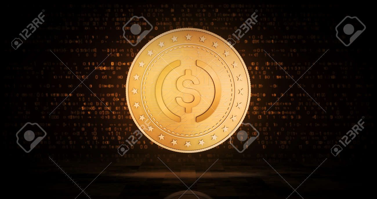 USDC Cryptocurrency Symbol Gold USD Coin On Green Screen Background.  Abstract Concept 3d Illustration. Stock Photo, Picture and Royalty Free  Image. Image 175502250.