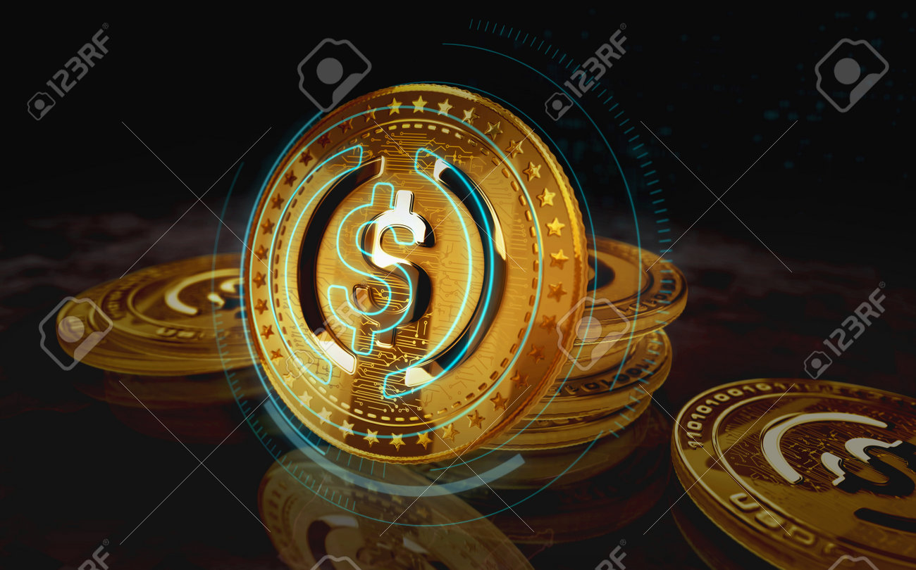 USDC USD Coin Stablecoin Cryptocurrency Gold Coin On Green Screen  Background. Abstract Concept 3d Illustration. Stock Photo, Picture and  Royalty Free Image. Image 189010085.