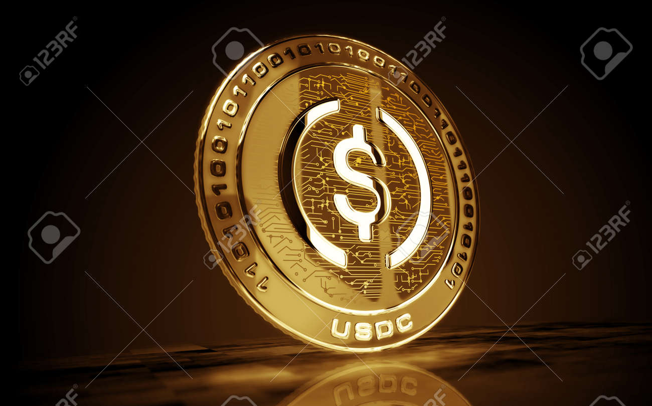 USDC USD Coin Stablecoin Cryptocurrency Gold Coin On Green Screen  Background. Abstract Concept 3d Illustration. Stock Photo, Picture and  Royalty Free Image. Image 189010094.