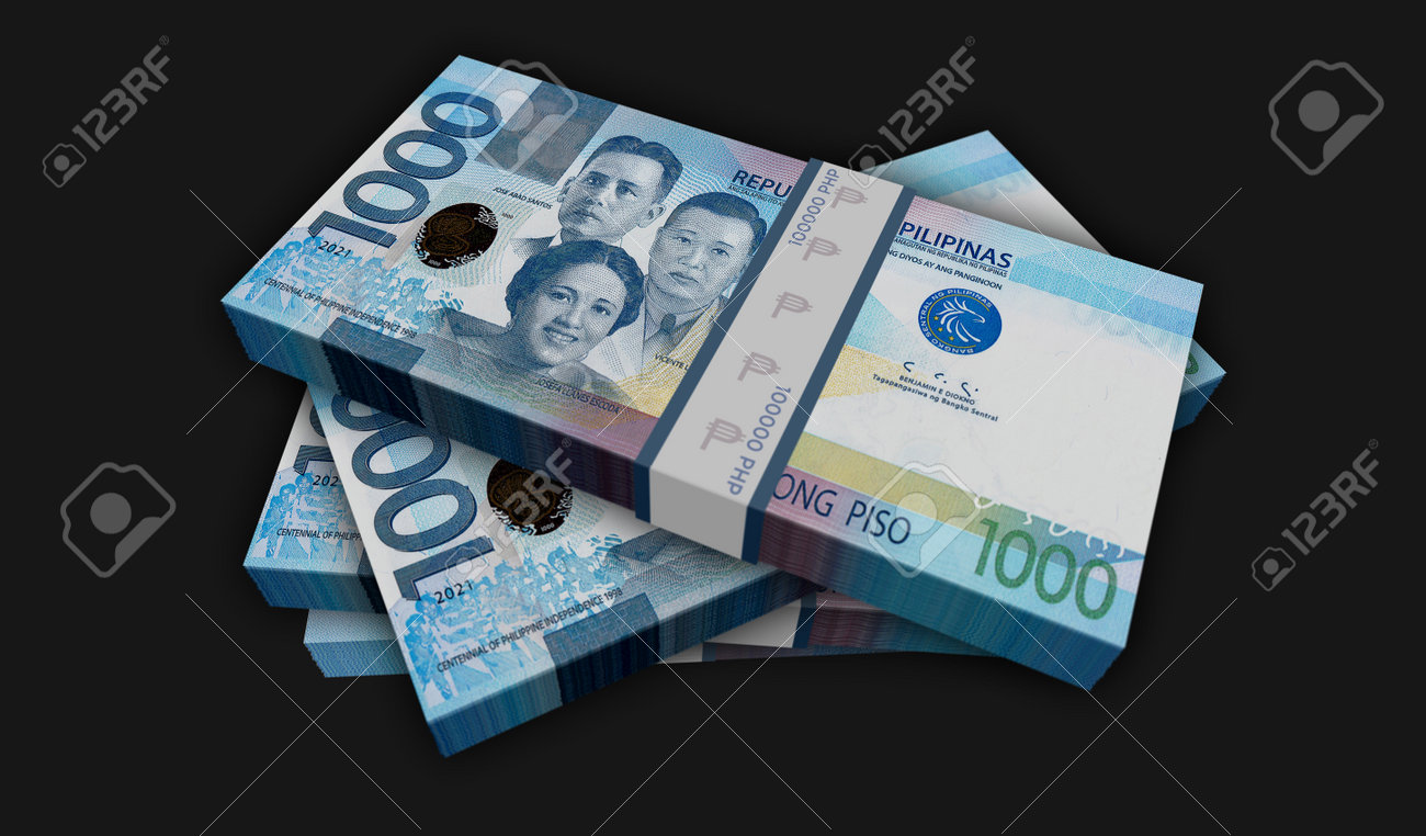 フィリピンのお金フィリピンペソマネーパック3Dイラスト。PHP紙幣バンドルスタック。金融、現金、経済危機、ビジネスの成功、不況、銀行、税金、債務のコンセプト。の写真素材・画像素材  Image 191589870