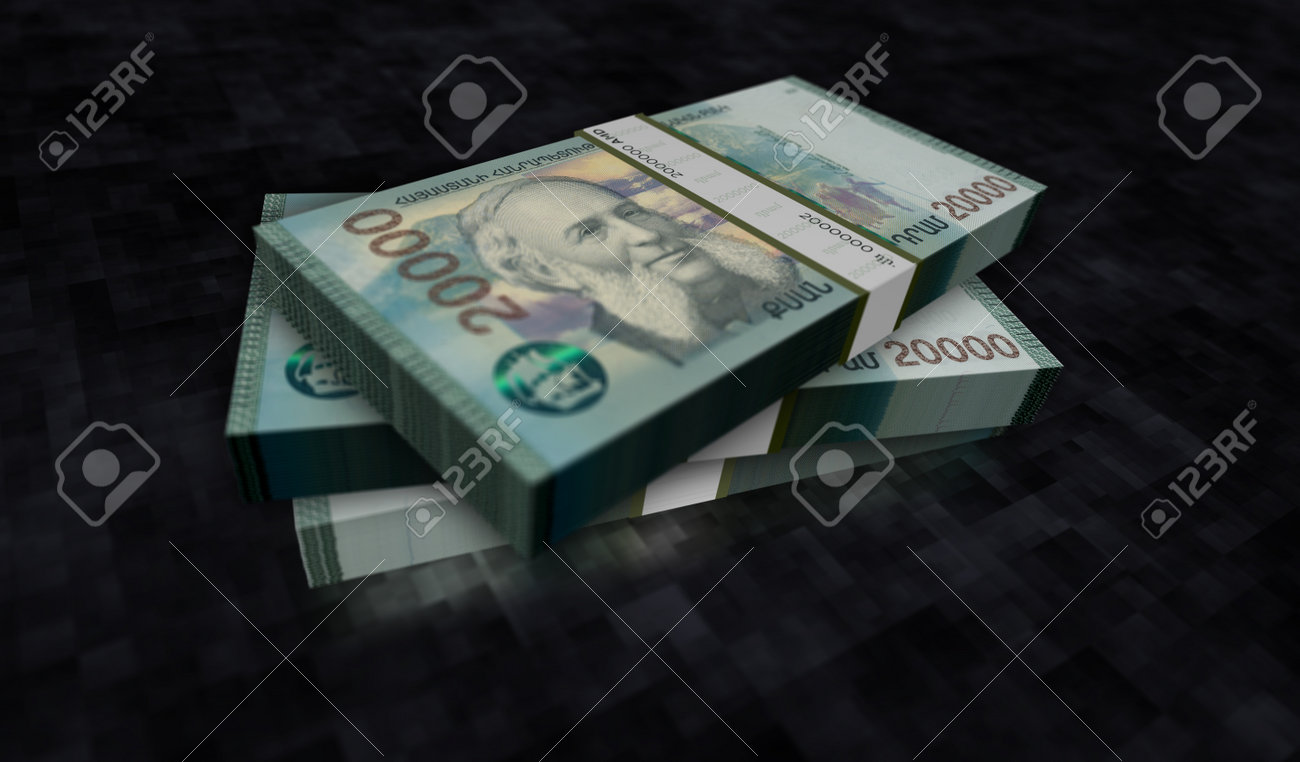 アルメニアのお金アルメニアドラムマネーパック3Dイラスト。20000紙幣バンドルスタック。金融、現金、経済危機、ビジネスの成功、不況、銀行、税金、債務のコンセプト。の写真素材・画像素材  Image 199304522