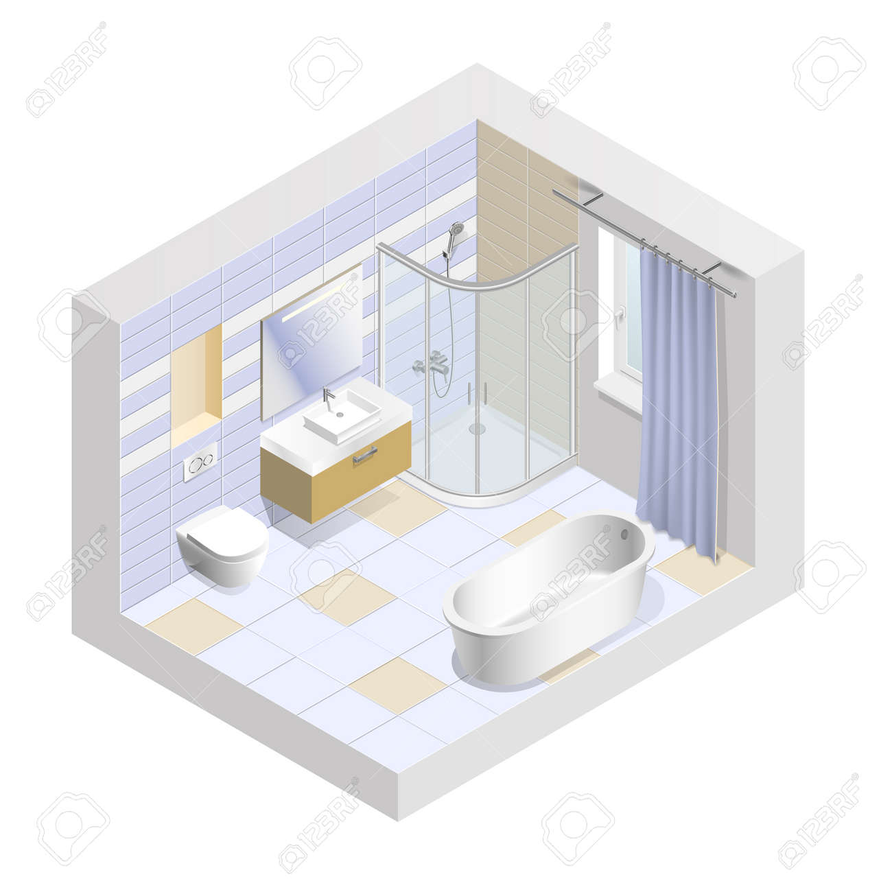 Modernes Badezimmer Interieur Isometrisch Einfach Die Farbe Der Fliesen Zu Andern Vektor Illustration Lizenzfrei Nutzbare Vektorgrafiken Clip Arts Illustrationen Image 97948929