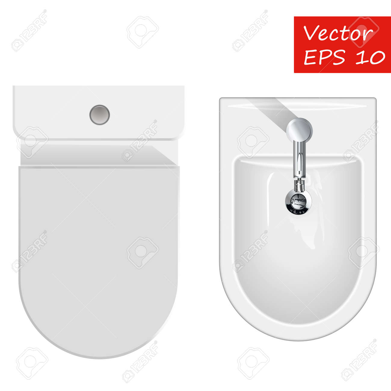 Top View On Sanitary Equipment For Restroom Like Bathtub Toilet