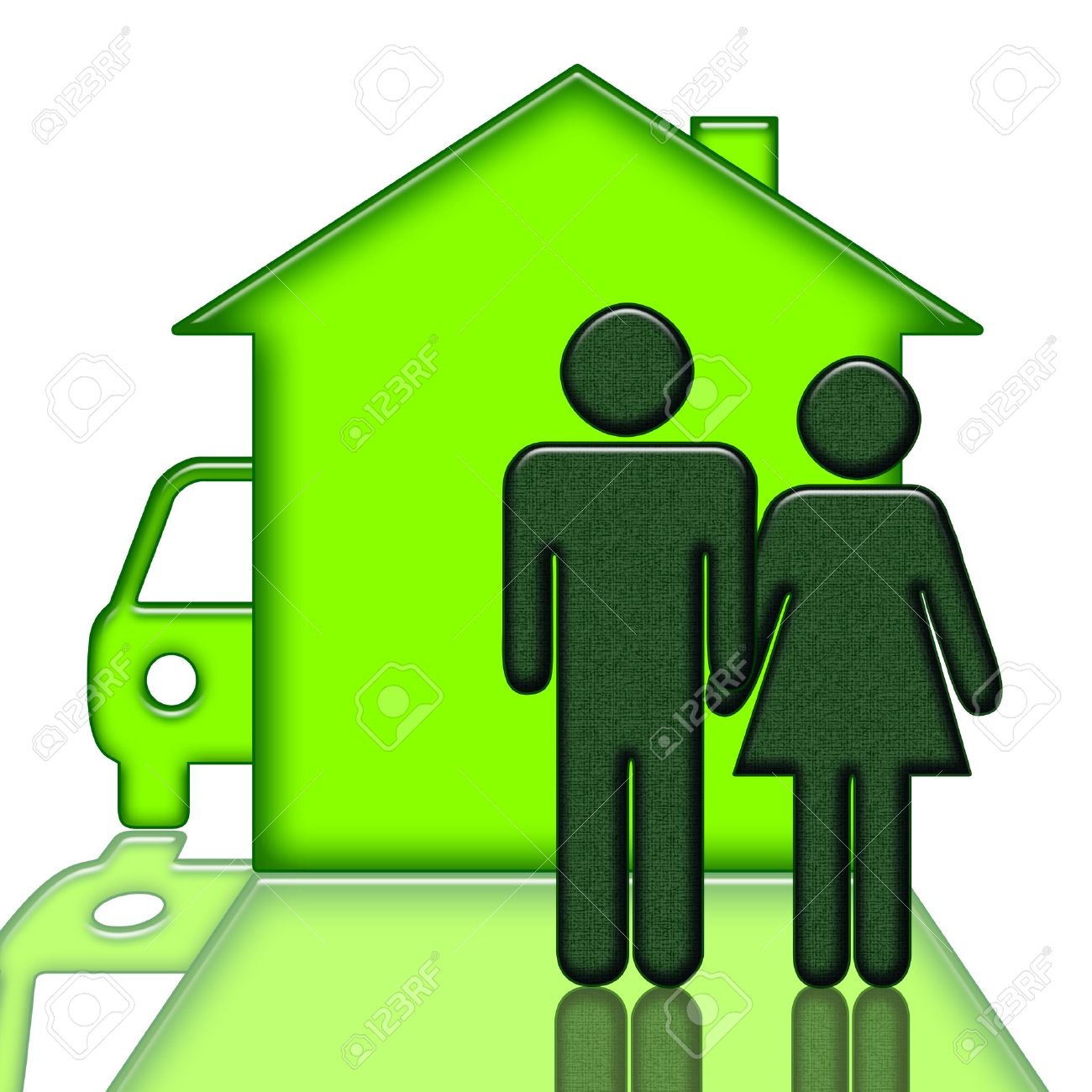 people near house and car isolated over white background stock photo