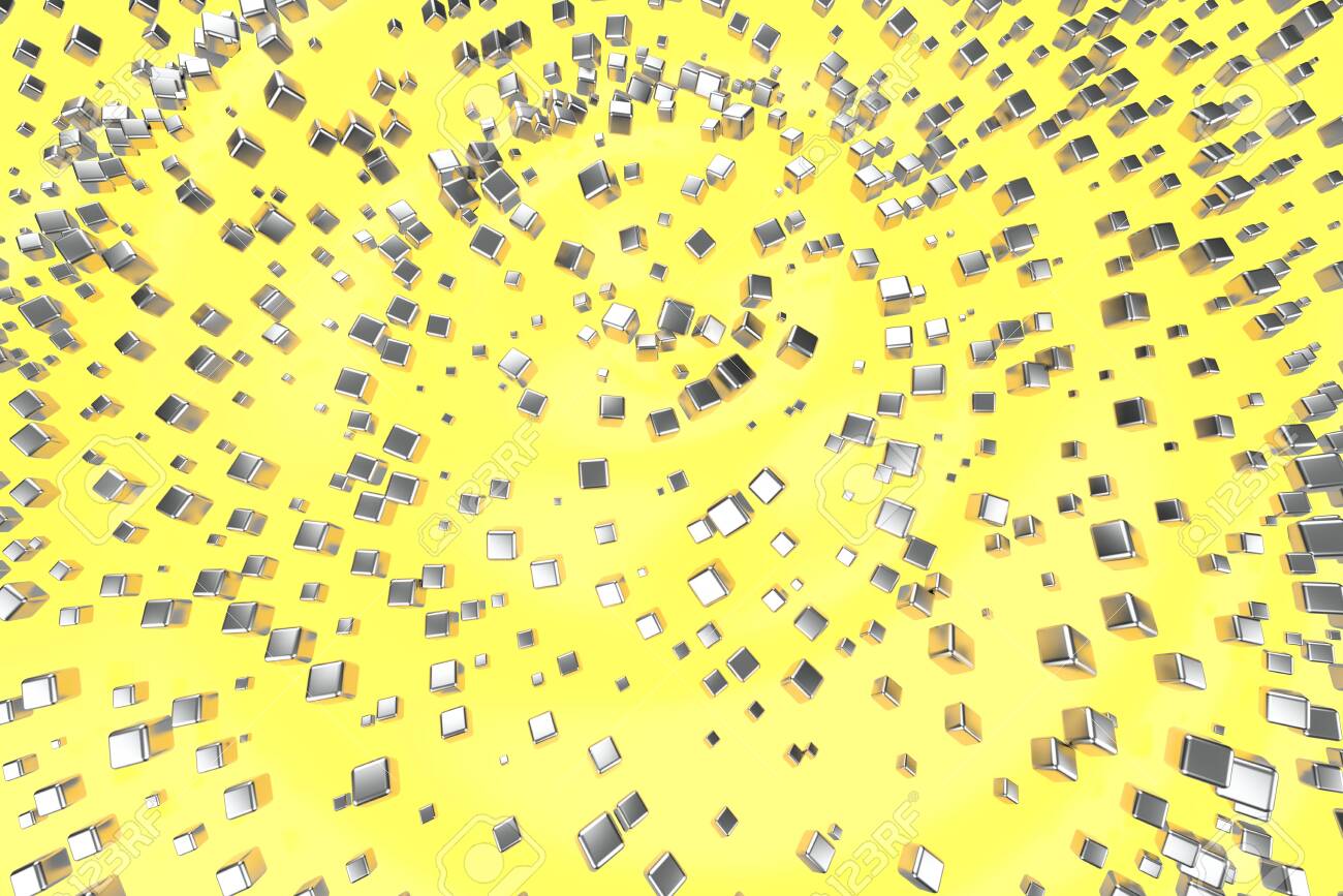 밝은 노란색 파도 배경 모델링 3d 그림 위에 은색 또는 흰색 금 백금 블록 큐브 큐브 광산 비트코인 개념 돈 성장 비즈니스 금융 성공  클립 아트 로열티 무료 사진, 그림, 이미지 그리고