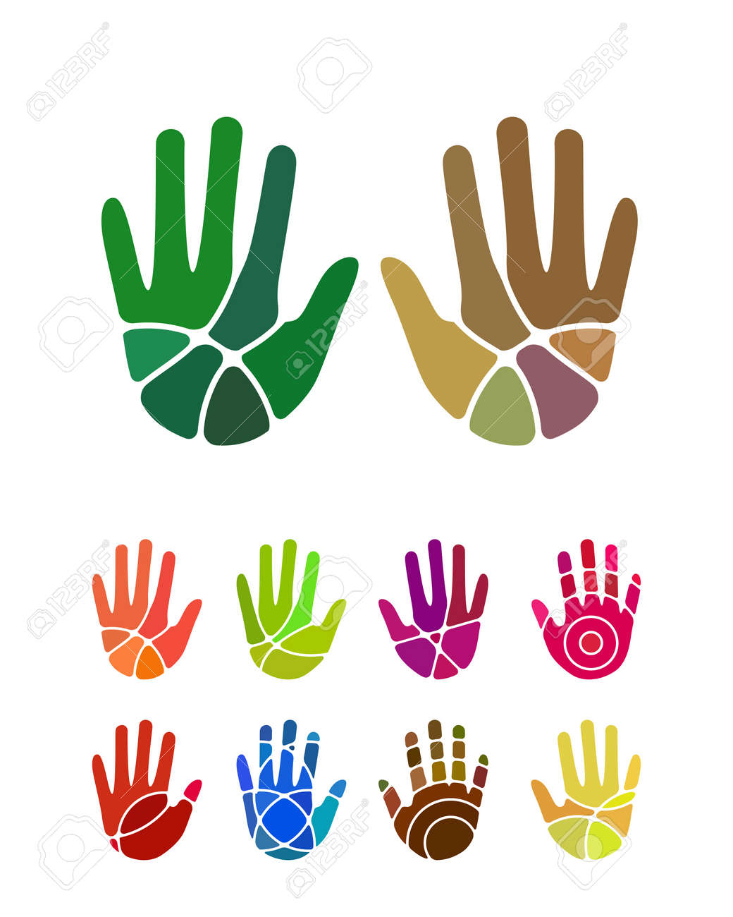 デザイン手ロゴ要素カラフルな抽象的なパターン 環境保護 資源回収 ファーム 慈善団体 およびその他の市販の画像で使用できるアイコン セットのイラスト素材 ベクタ Image