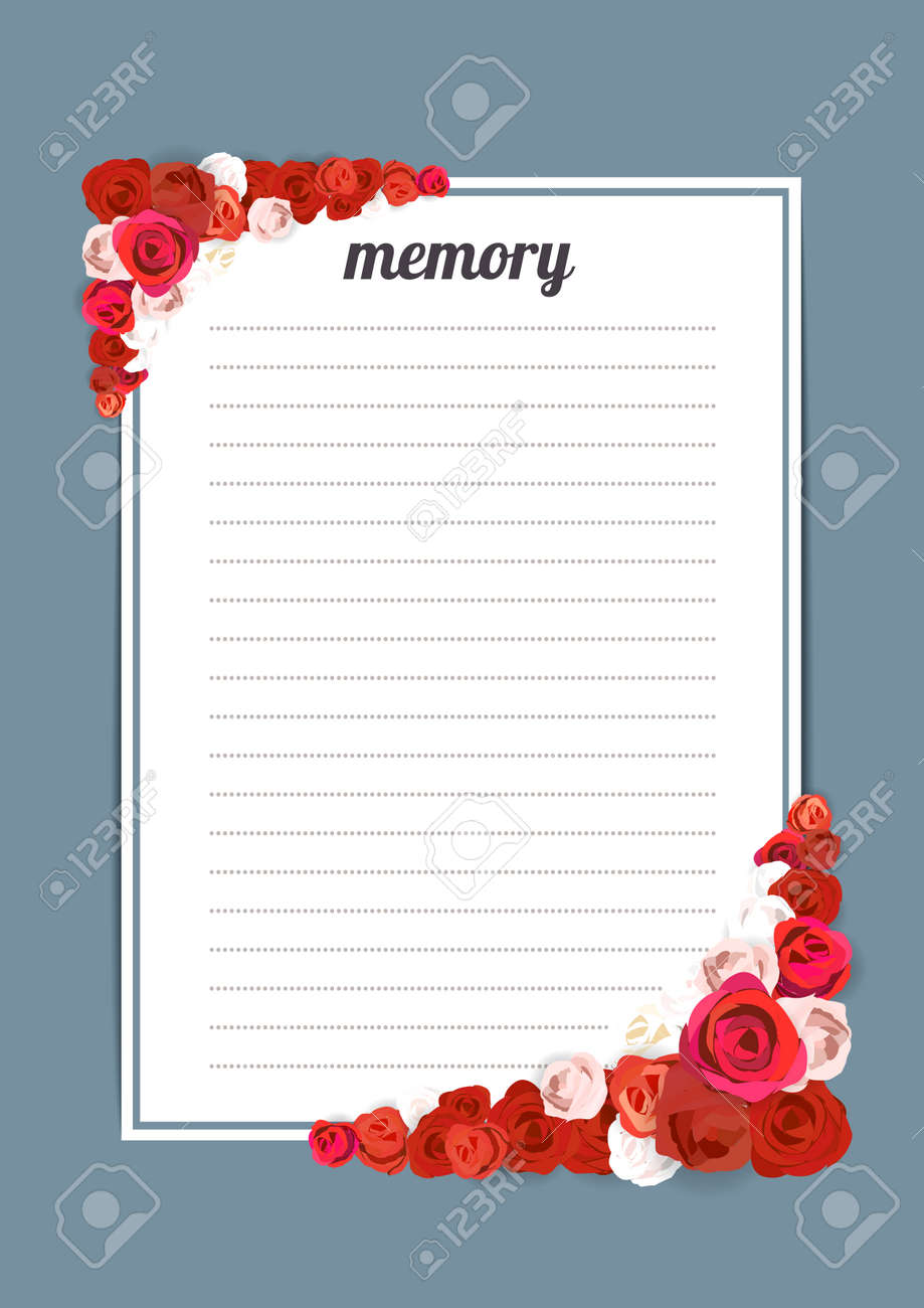 flowers template memory book with blossoms watercolor painting