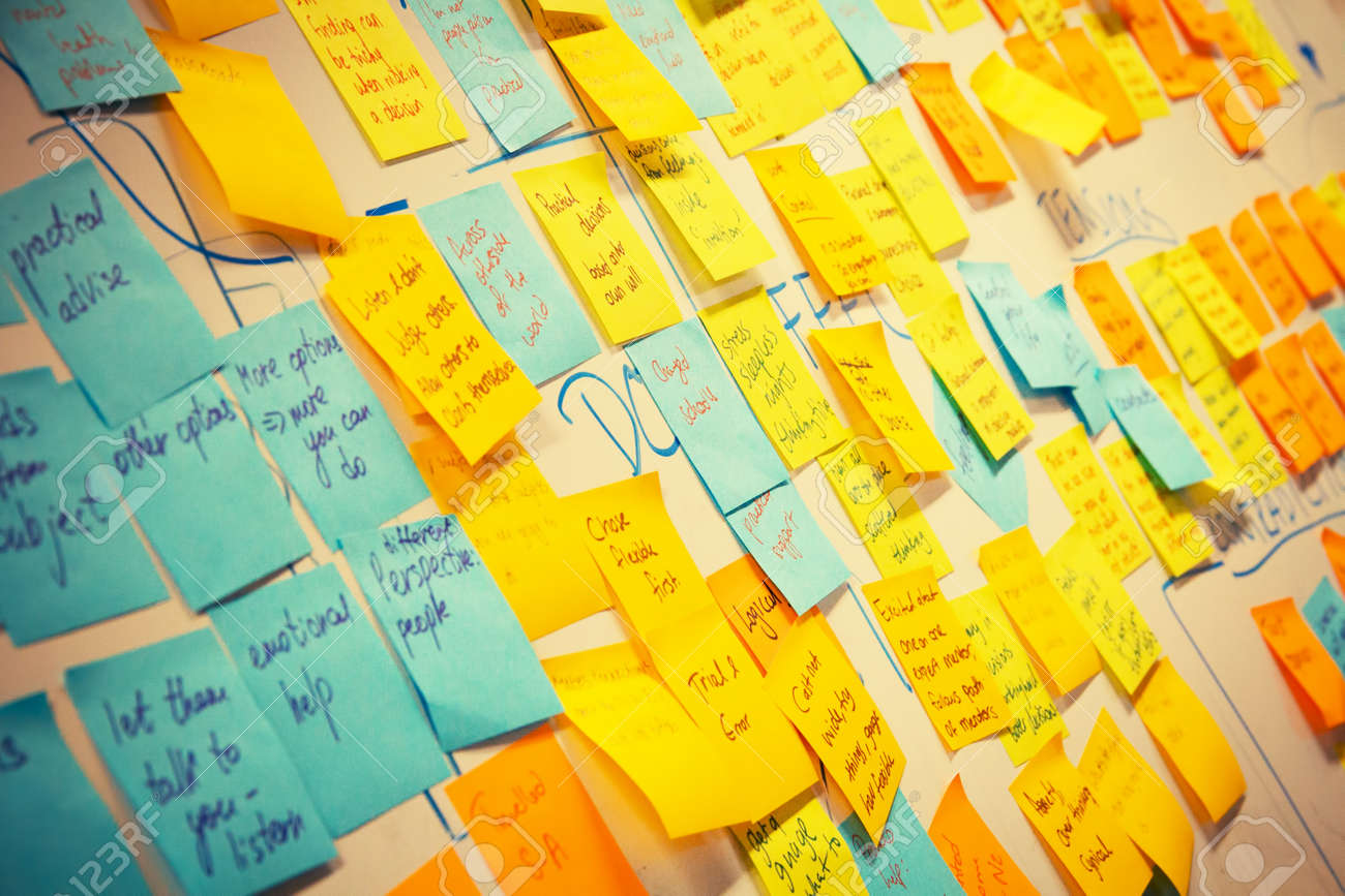 whiteboard post it colored notes business background for