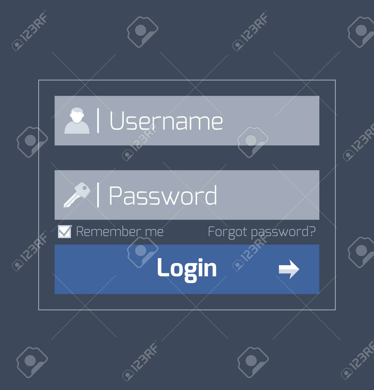 Simple Web Login Form Design In Modern Flat User Interface On Dark  Background Vector Illustration Royalty Free SVG, Cliparts, Vectors, And  Stock Illustration. Image 29830733.