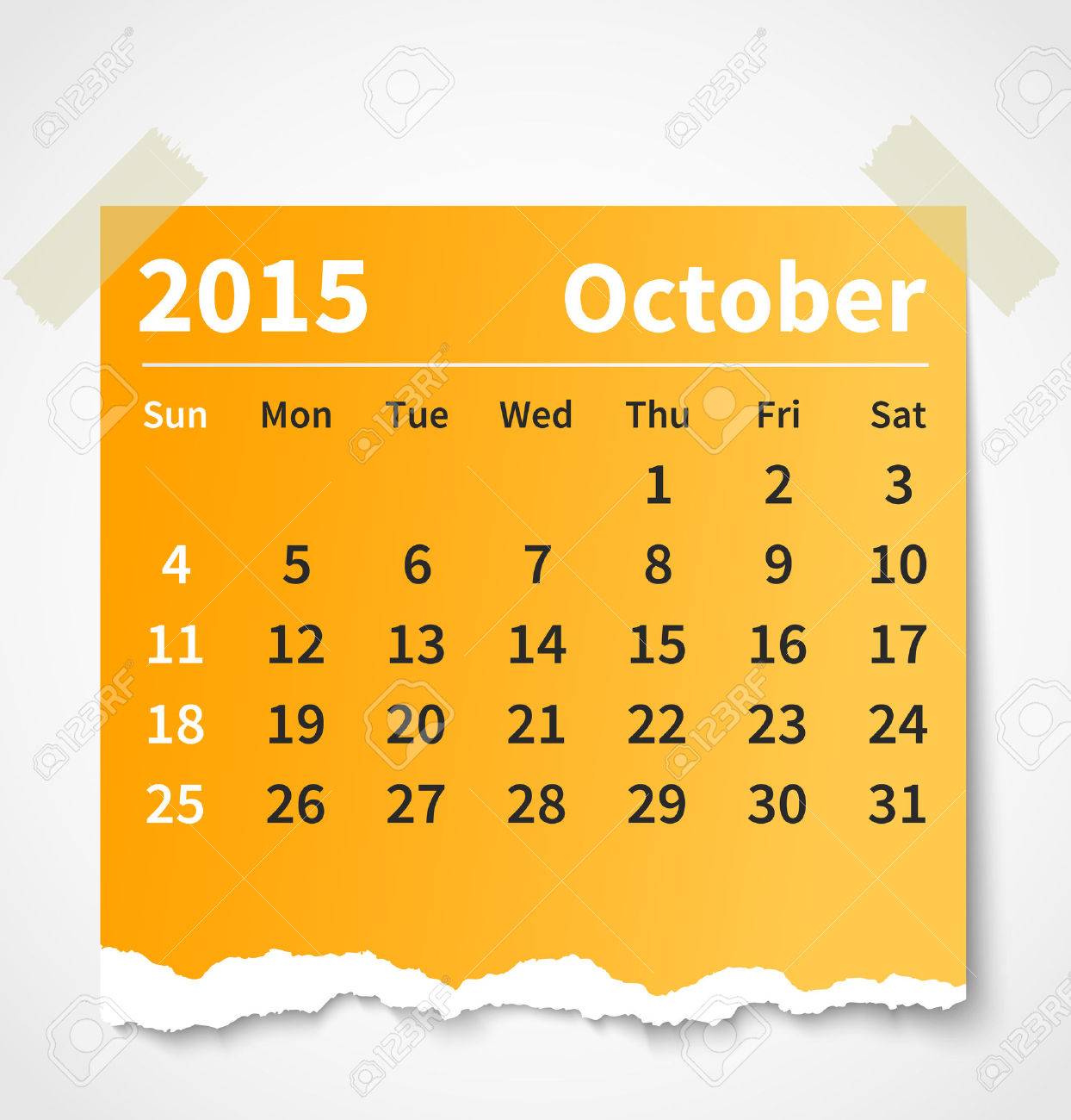 Calendar October 2015 Colorful Torn Paper. Royalty Free SVG, Cliparts,  Vectors, and Stock Illustration. Image 31740285., image size:1244x1300