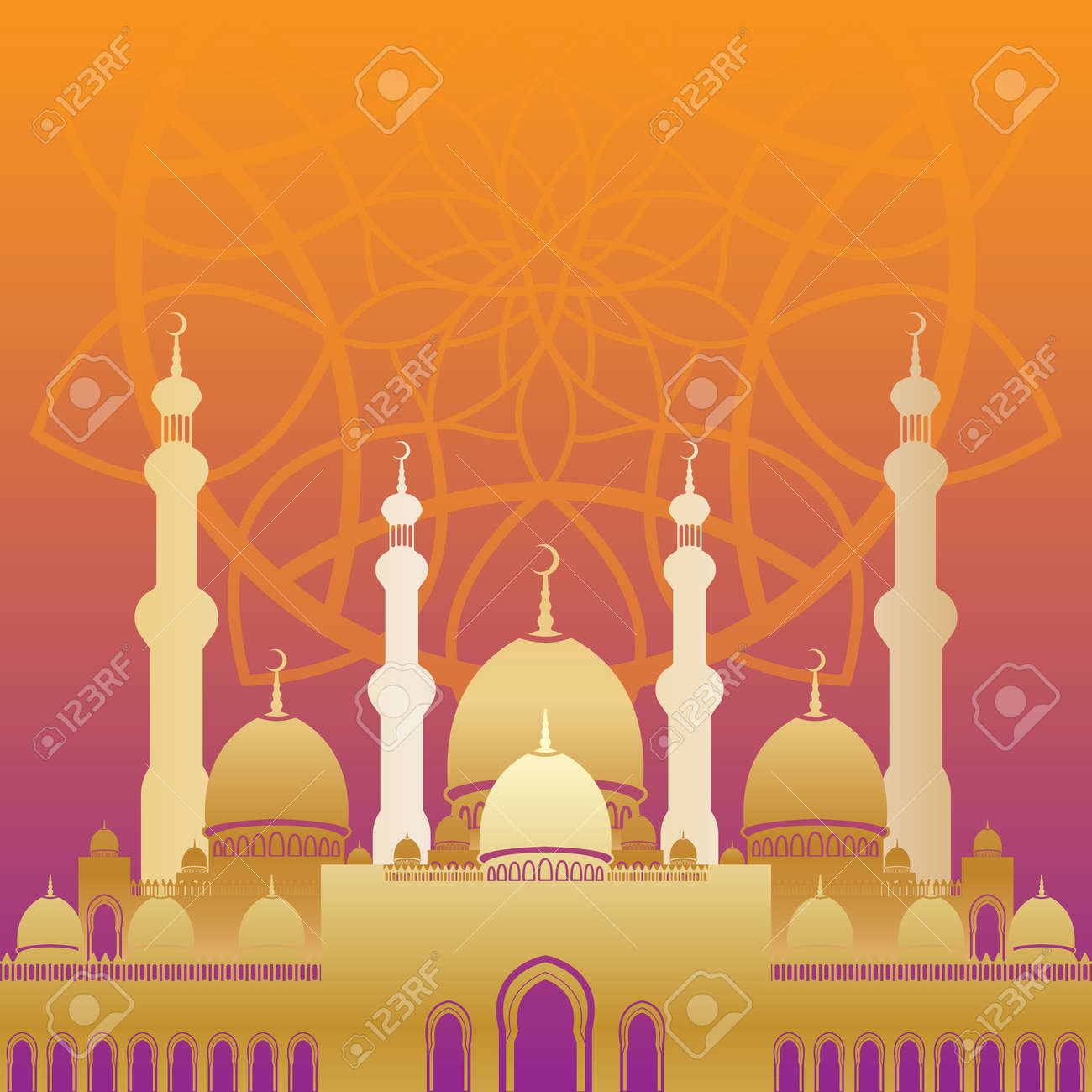 Golden Mosque In Flat Style On Colorful Background For Islamic Royalty Free Cliparts Vectors And Stock Illustration Image 80393680