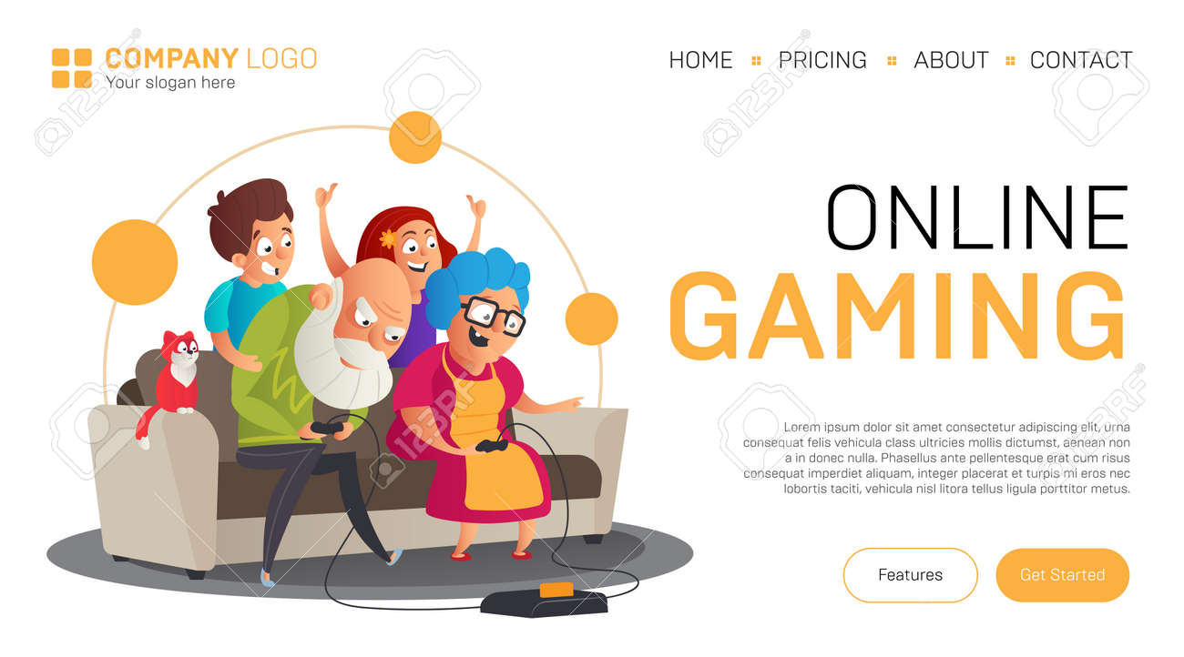 Game website landing page design template Vector Image