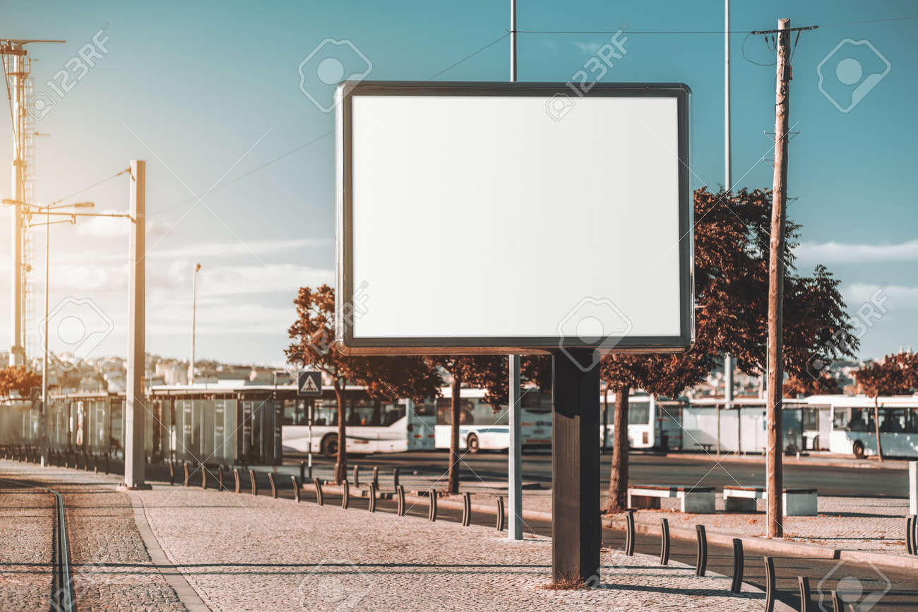 Download Mockup Of A Big Blank Information Poster In Urban Settings Near Stock Photo Picture And Royalty Free Image Image 125417115