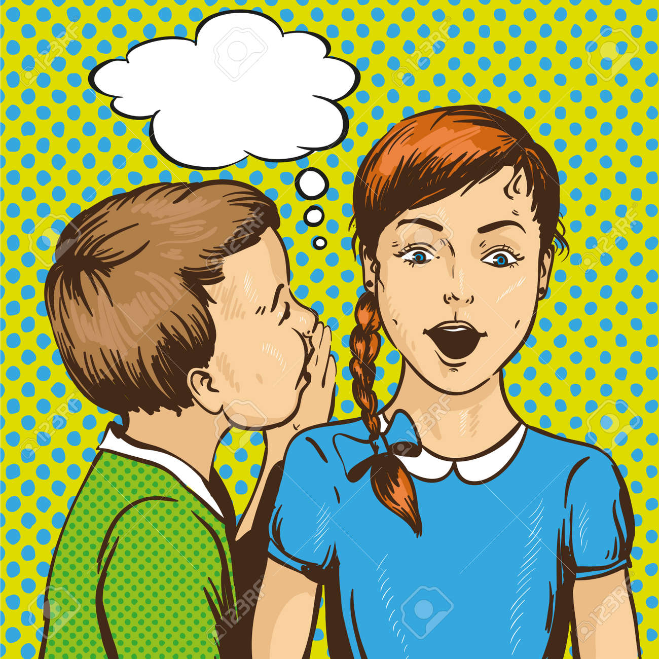 Pop Art Retro Comic Vector Illustration. Kid Whispering Gossip.. Royalty Free Cliparts, Vectors, And Stock Illustration. Image 64411607.