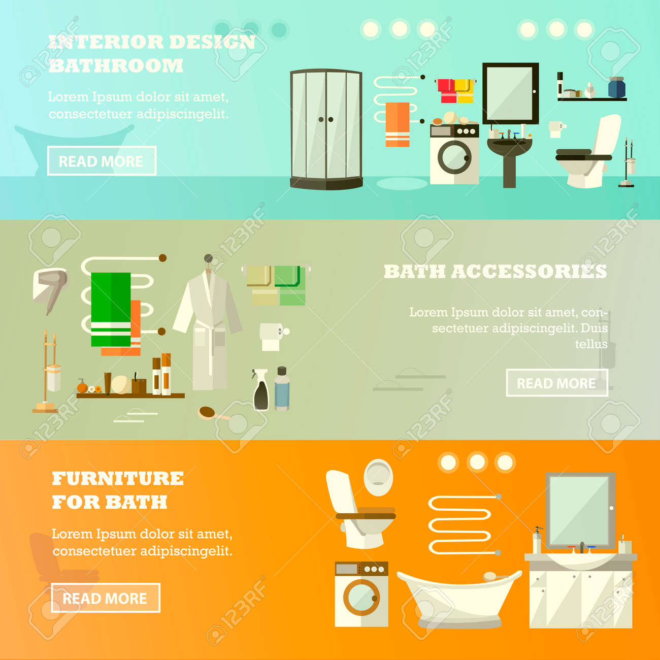 Salle De Bain Lavabo Sur Pied ~ vector ensemble de banni res horizontales avec salle de bains design Salle De Bain Lavabo Sur Pied ~ vector ensemble de banni res horizontales avec salle de bains design