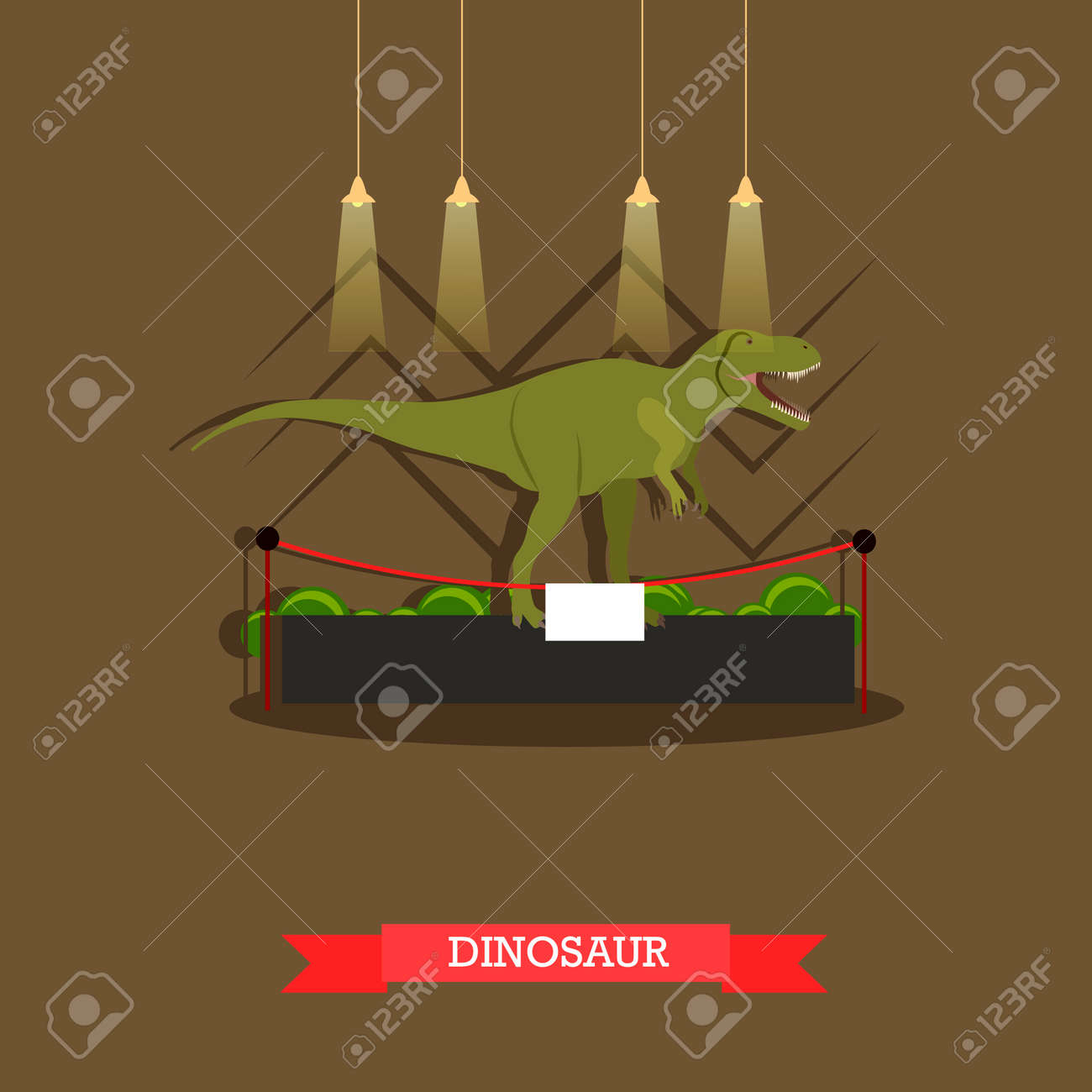 ぬいぐるみティラノサウルス恐竜博物館のベクトル図です フラット スタイルの博覧会ルーム インテリア デザイン要素です のイラスト素材 ベクタ Image