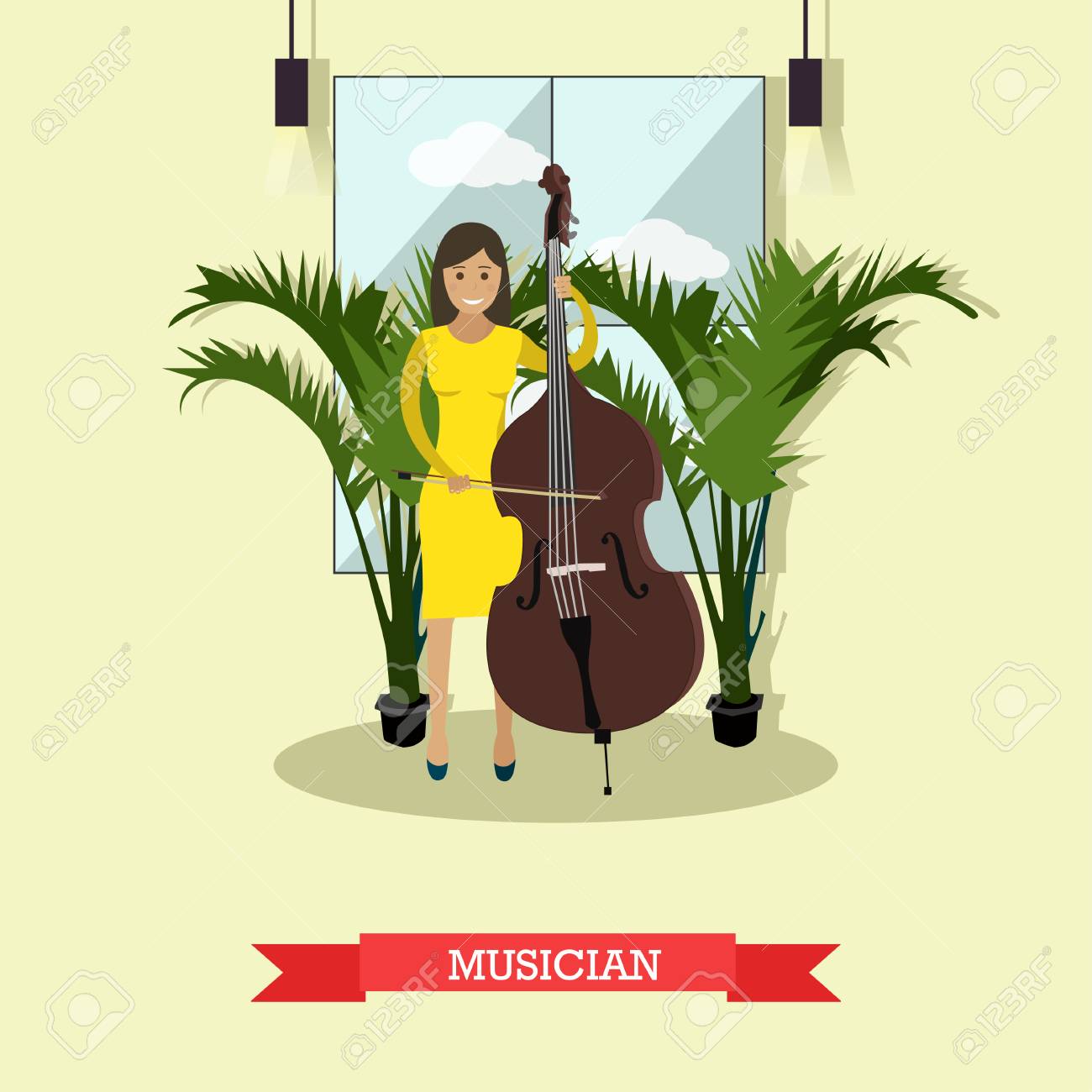 コントラバス弦の音楽楽器を演奏女性音楽家のベクター イラストです フラット スタイル デザイン要素 のイラスト素材 ベクタ Image コントラバス弦の音楽楽器を演奏女性音楽家のベクター イラストです フラット スタイル デザイン要素 のイラスト素材 ベクタ Image