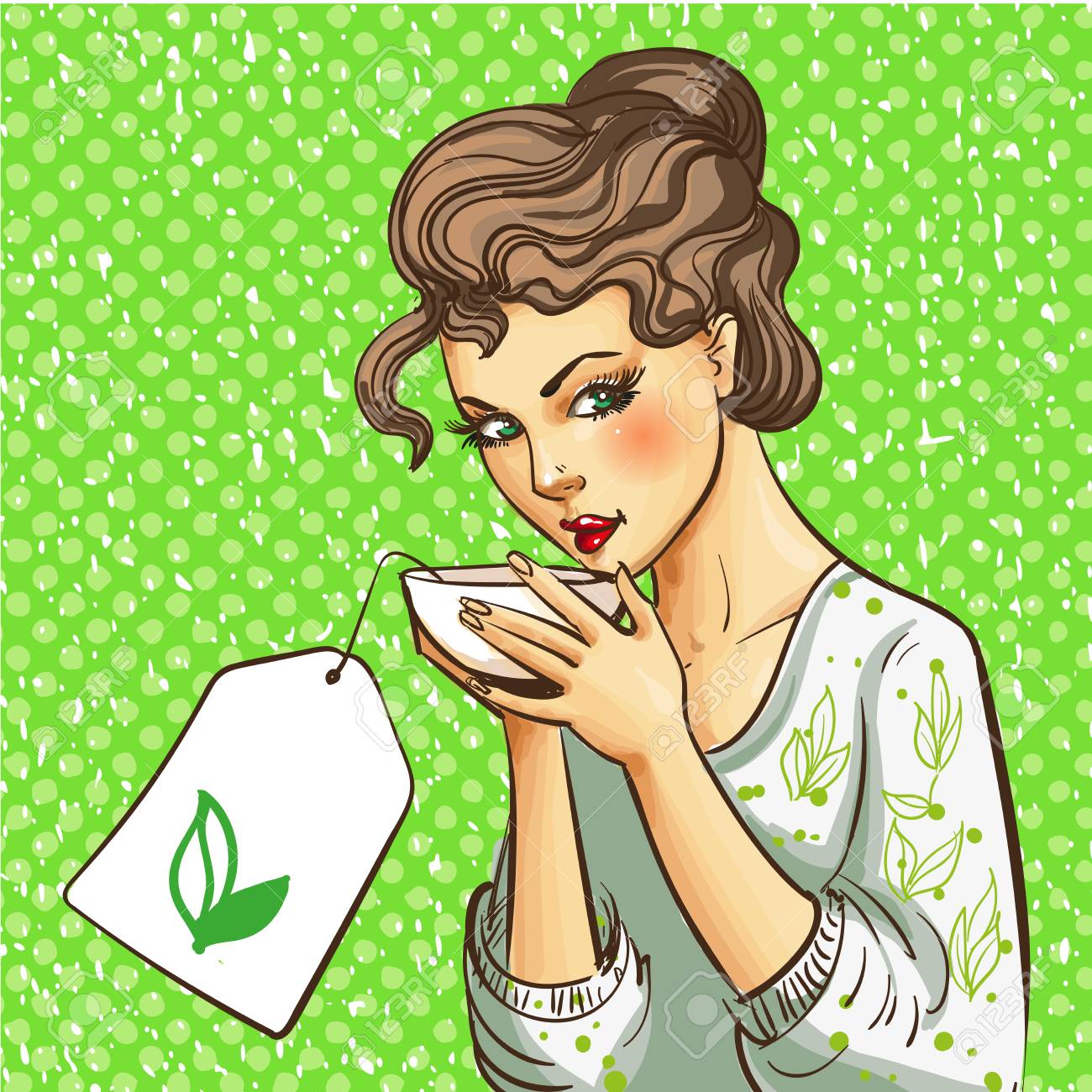 お茶のカップを持つ女性のイラストです レトロなポップなアート コミック スタイルでピンまでの女の子の肖像画 のイラスト素材 ベクタ Image 9811 お茶のカップを持つ女性のイラストです レトロなポップなアート コミック スタイルでピンまでの女の子の肖像画 のイラスト素材 ベクタ Image 9811