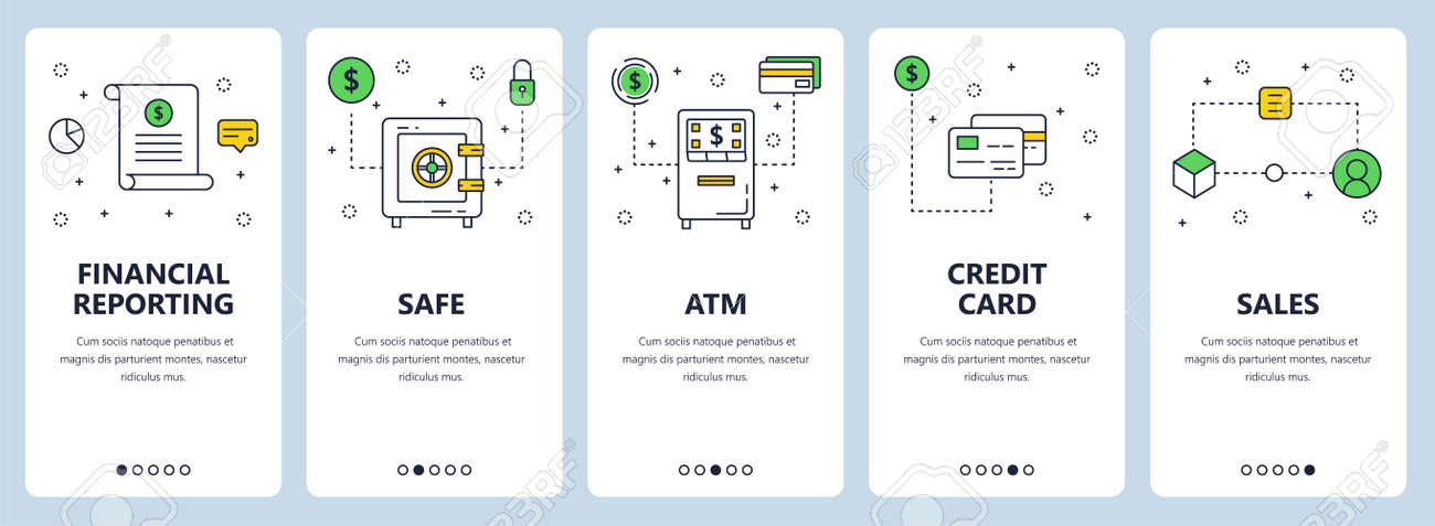 Vector Set Of Vertical Banners With Financial Reporting Safe