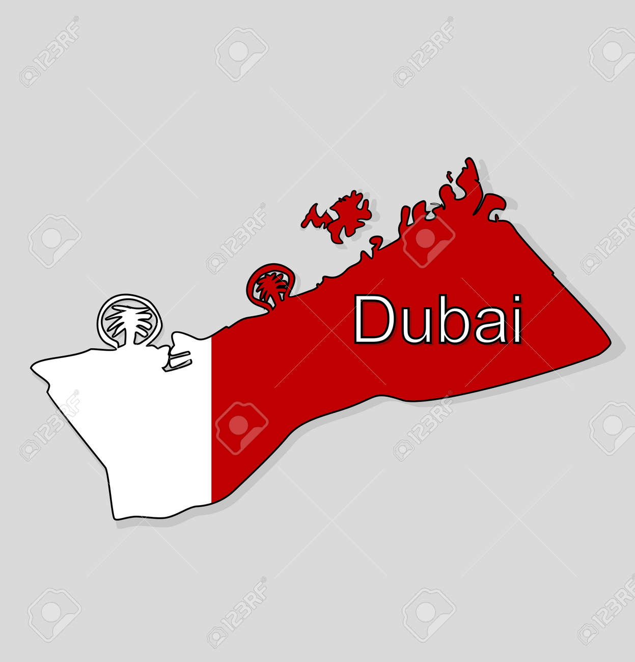 map of dubai uae map with the background of the flag of the city