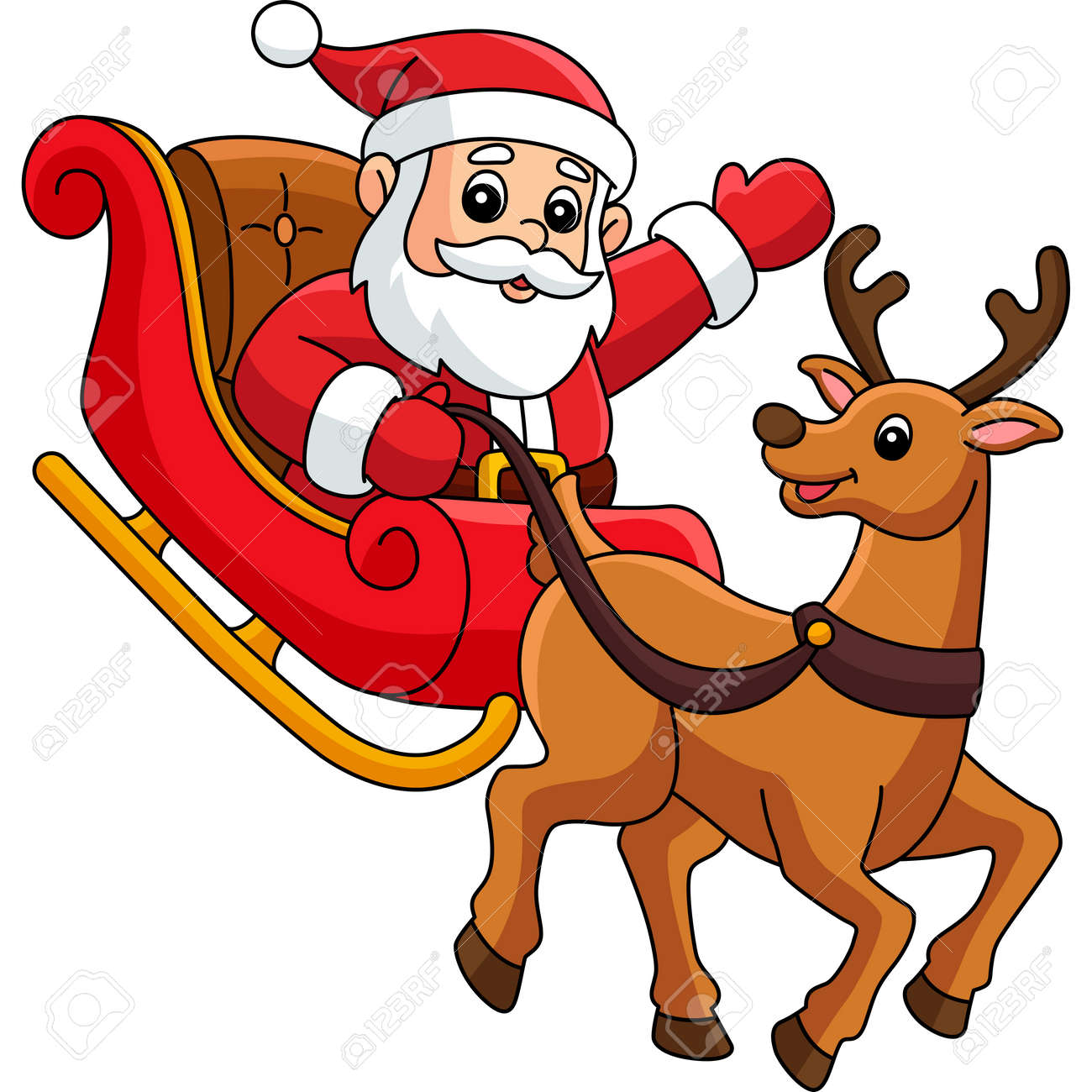Noël Santa Sleigh Un Clipart De Dessin Animé De Renne Clip Art Libres De Droits, Svg, Vecteurs Et Illustration. Image 190277464