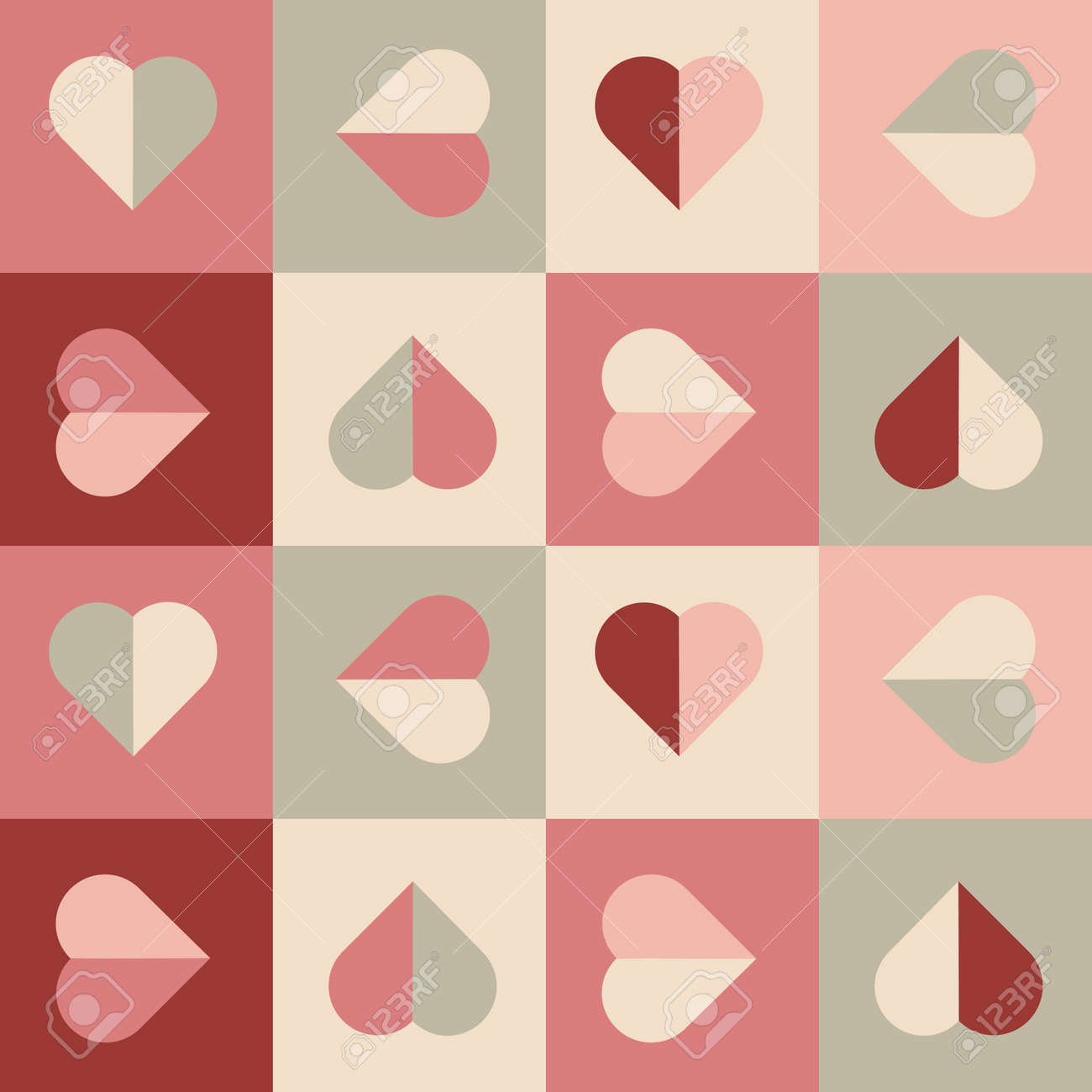 幾何学的パターンと柔らかな色の心は バレンタインのためのシームレスなベクトルの背景 のイラスト素材 ベクタ Image