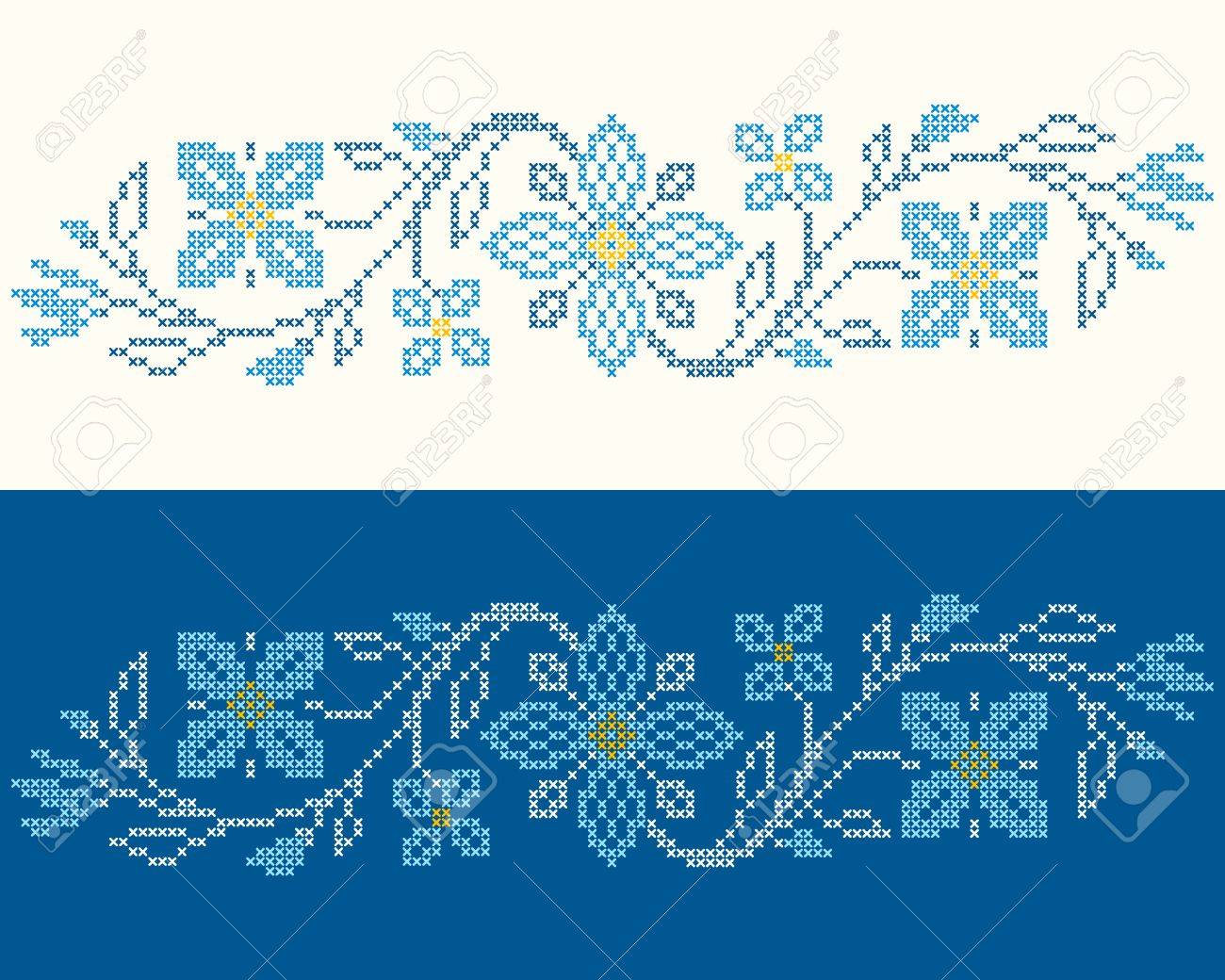 ウクライナの伝統的なエスニック風のクロスステッチ刺繍のデザイン要素です 色を青 ベクトル イラスト のイラスト素材 ベクタ Image 23206066