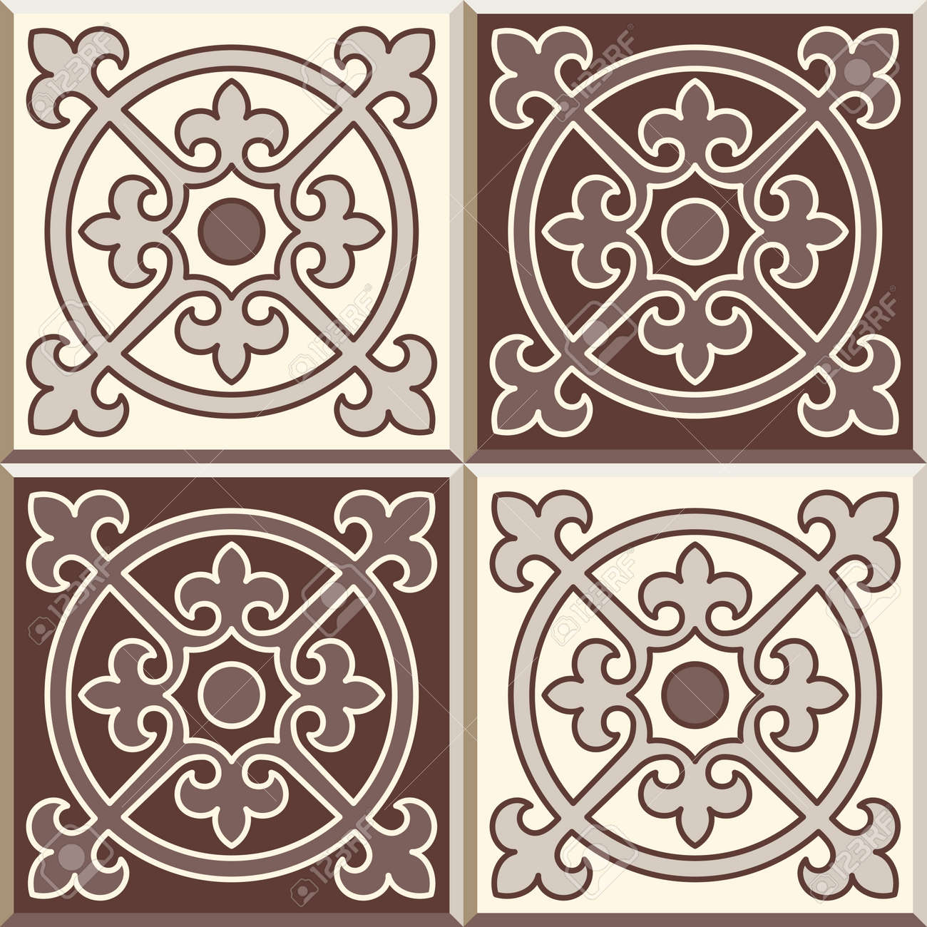 Set Of Four Floor Tiles - Seamless Vintage Pattern With Cement Set Of Four Floor Tiles - Seamless Vintage Pattern With Cement
