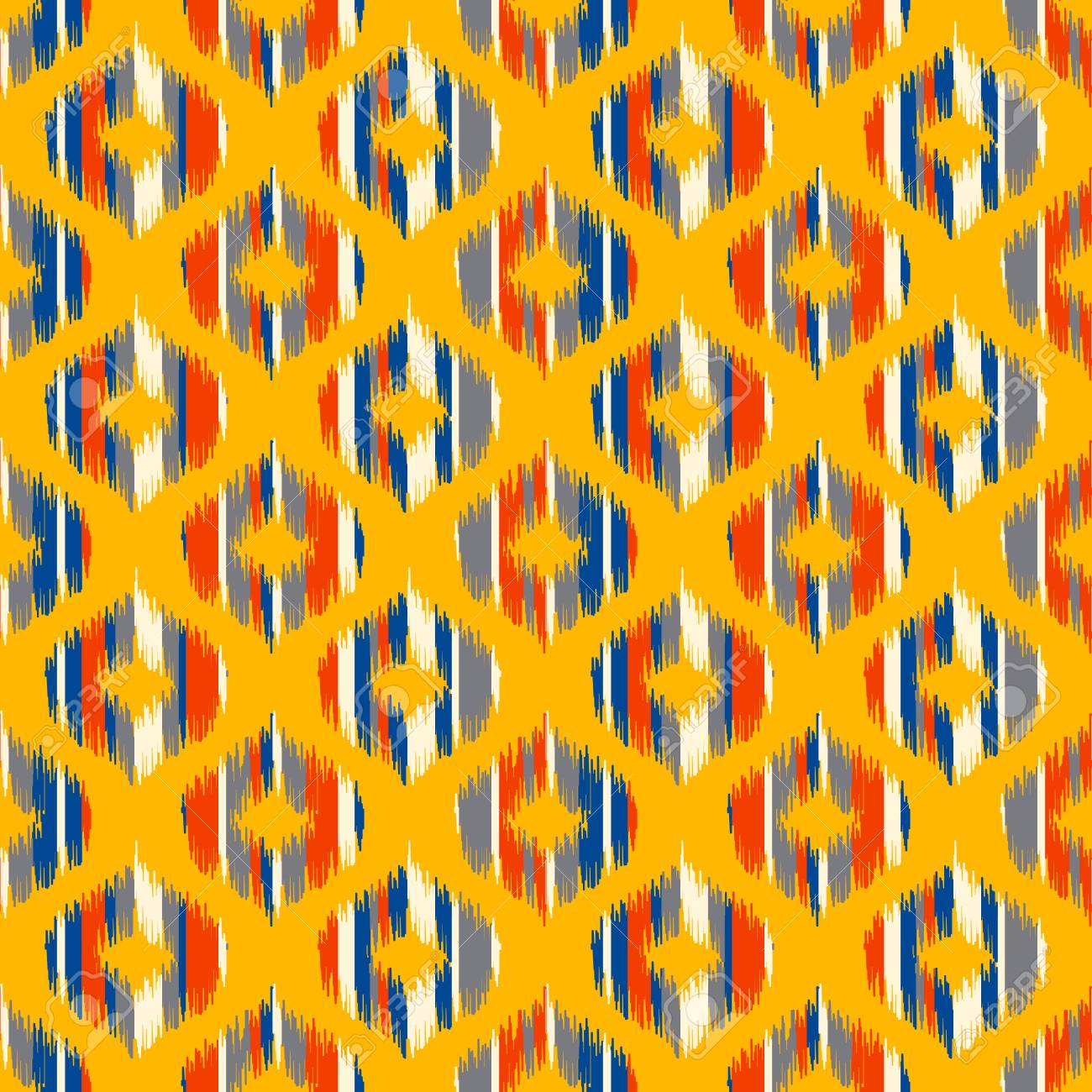 Forme Géométrique Transparente Basée Sur Le Style De Tissu Ikat Illustration Vectorielle Tapis Tapis Texture Vecteur Imitation Motif Jaune Rouge