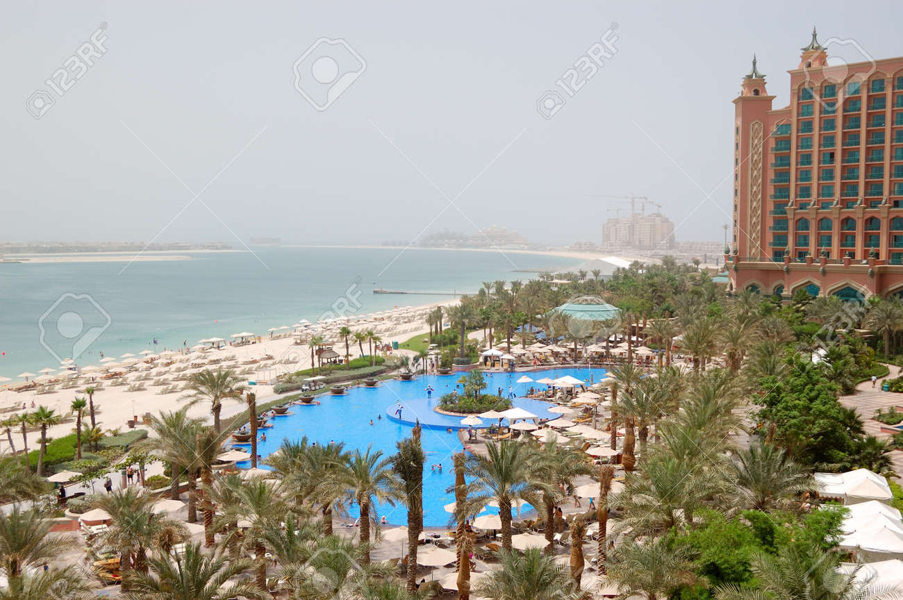 The Beach And Swimming Pool At Luxury Hotel Dubai Uae