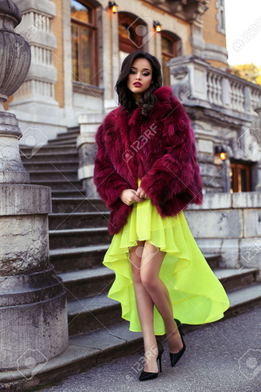 dark red fur coat