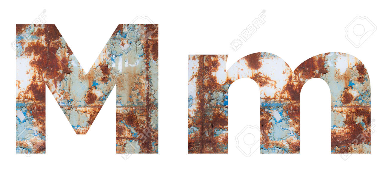 Rusty metal letter M. Old metal alphabet isolated on white background. - 167239844 Rusty metal letter M. Old metal alphabet isolated on white background. - 167239844