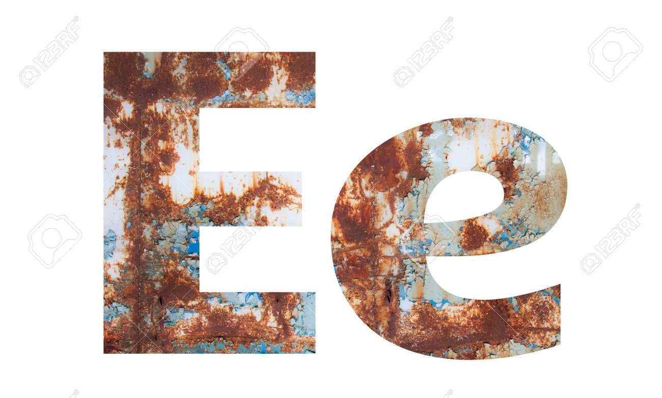 Rusty metal letter E. Old metal alphabet isolated on white background. - 167239920 Rusty metal letter E. Old metal alphabet isolated on white background. - 167239920